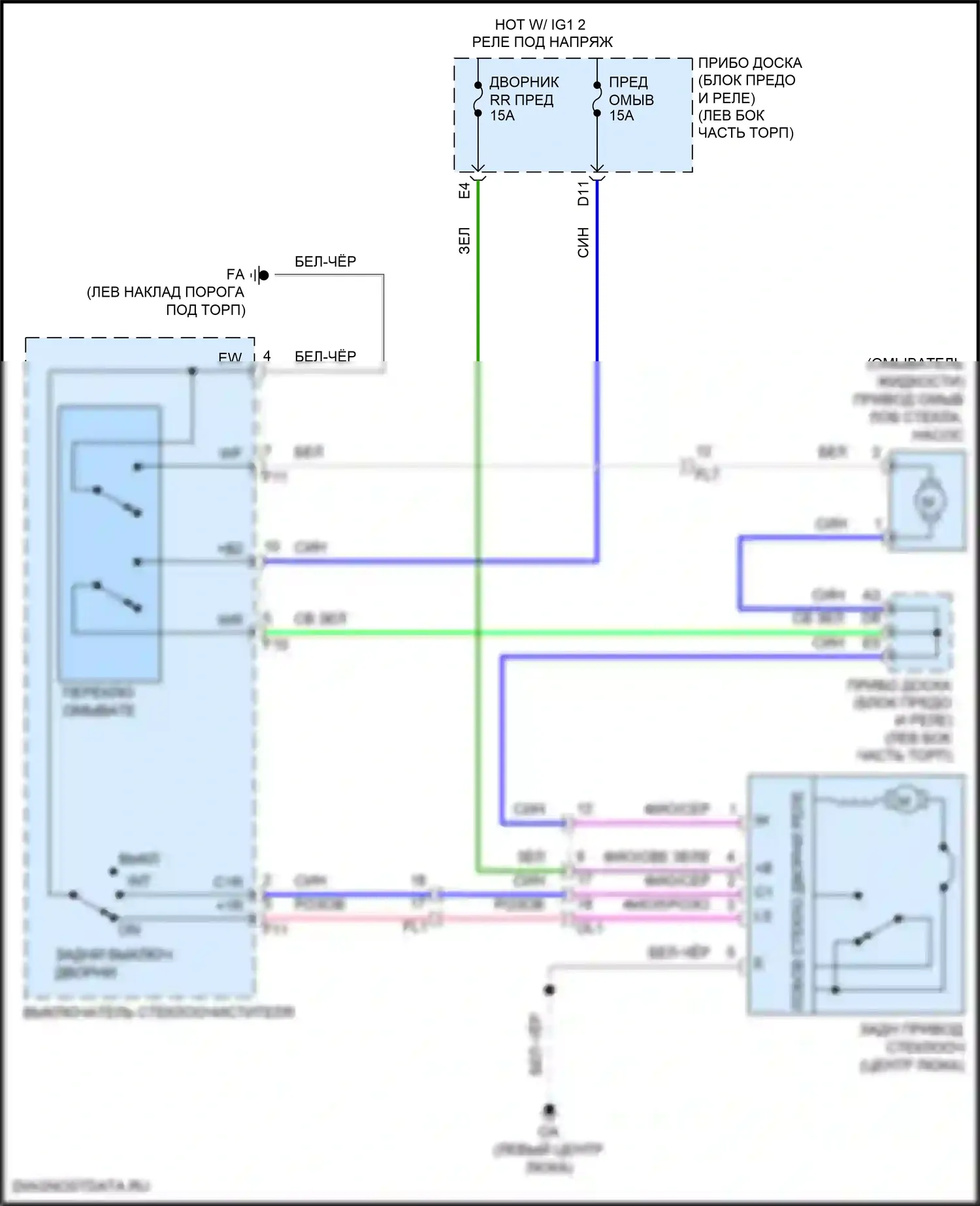 iM Scion I (2015-2016): Электросхема задних дворников и омывателей 