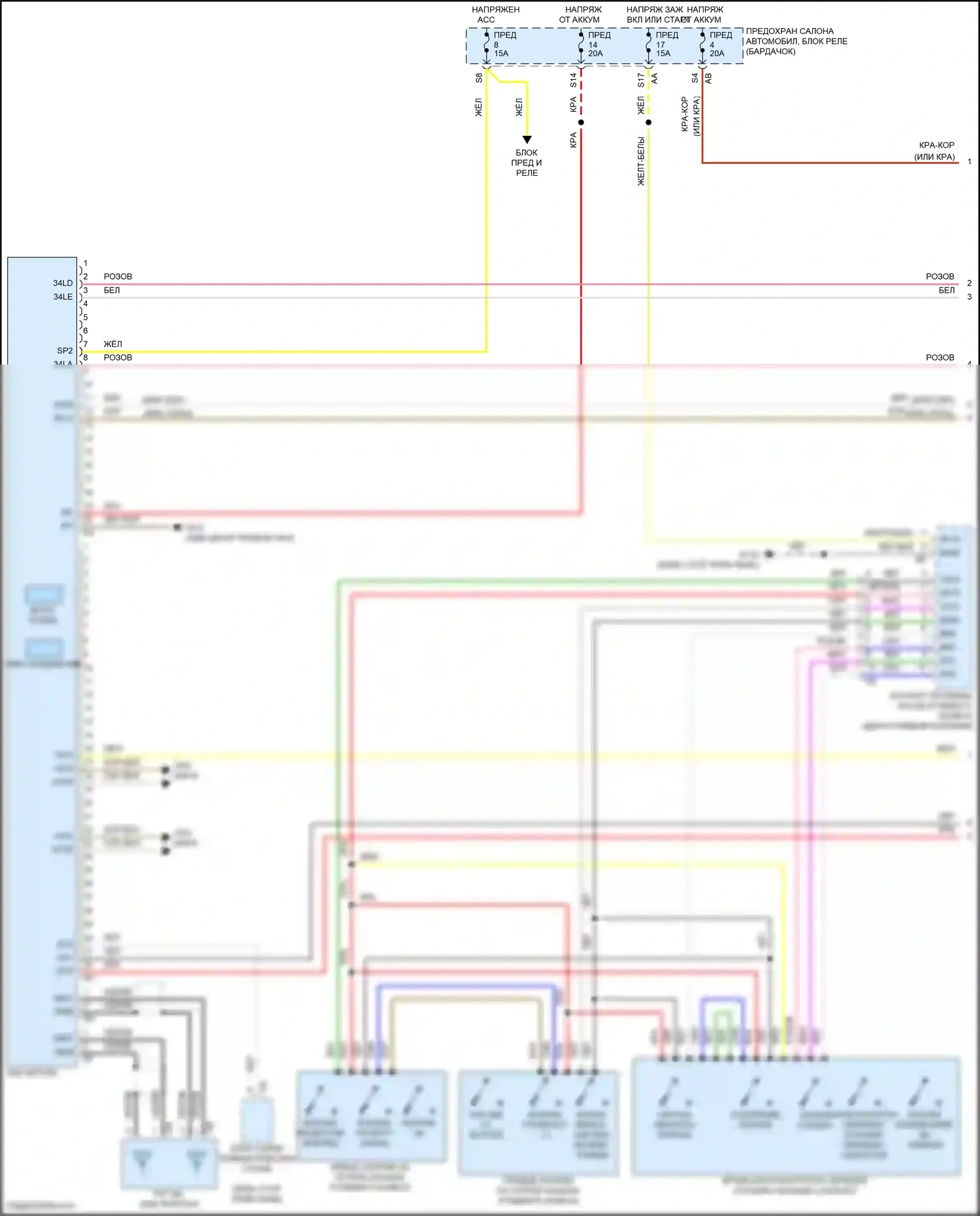 Fortwo Smart III (2014-2024): Электросхема магнитолы премиум-класса, с усилителем, без мультимедиа (1 из 2) 