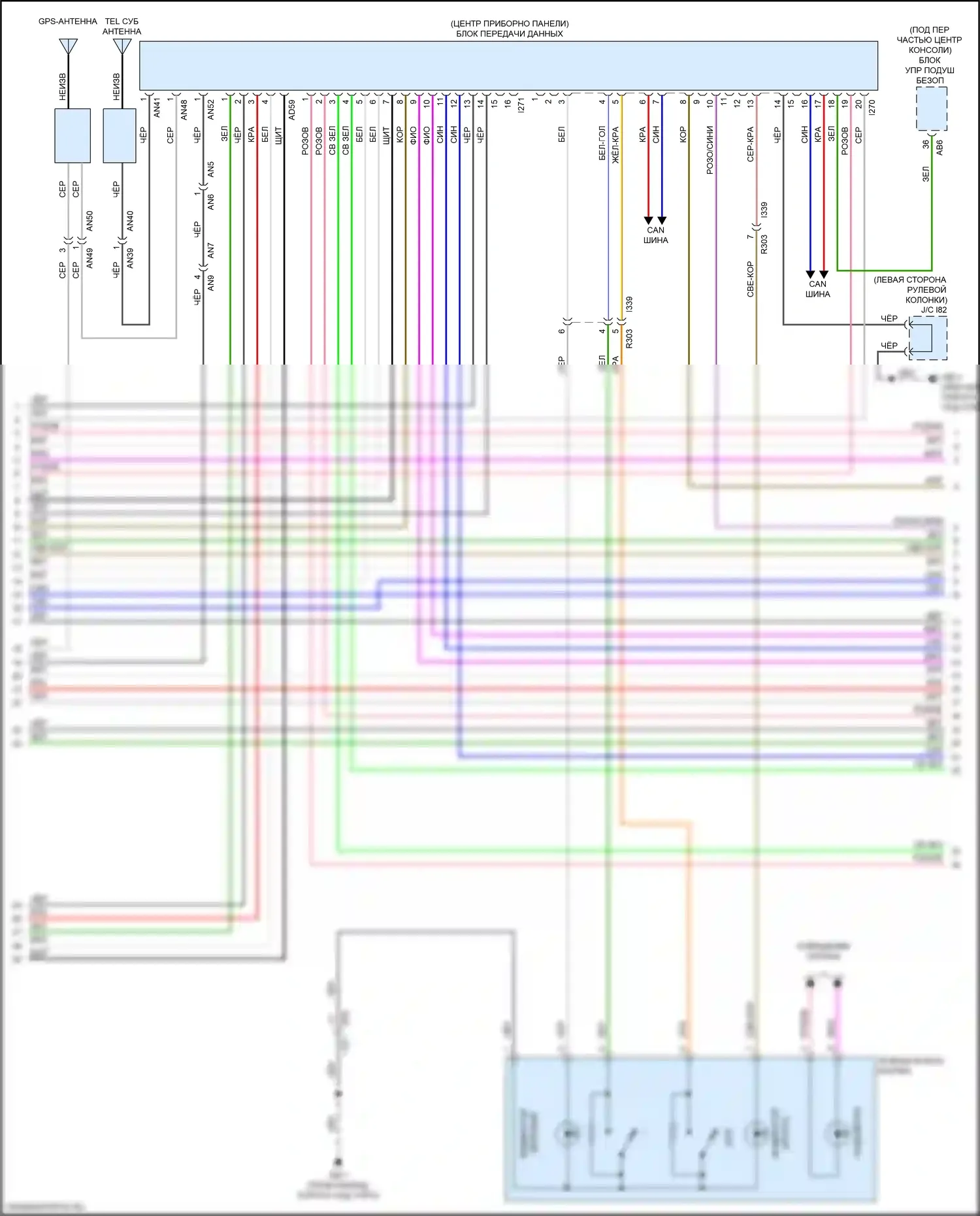 Ascent Subaru I (2017-2022): Электросхема магнитолы, с навигацией, аудио усилителем и телематикой (2 из 4) 
