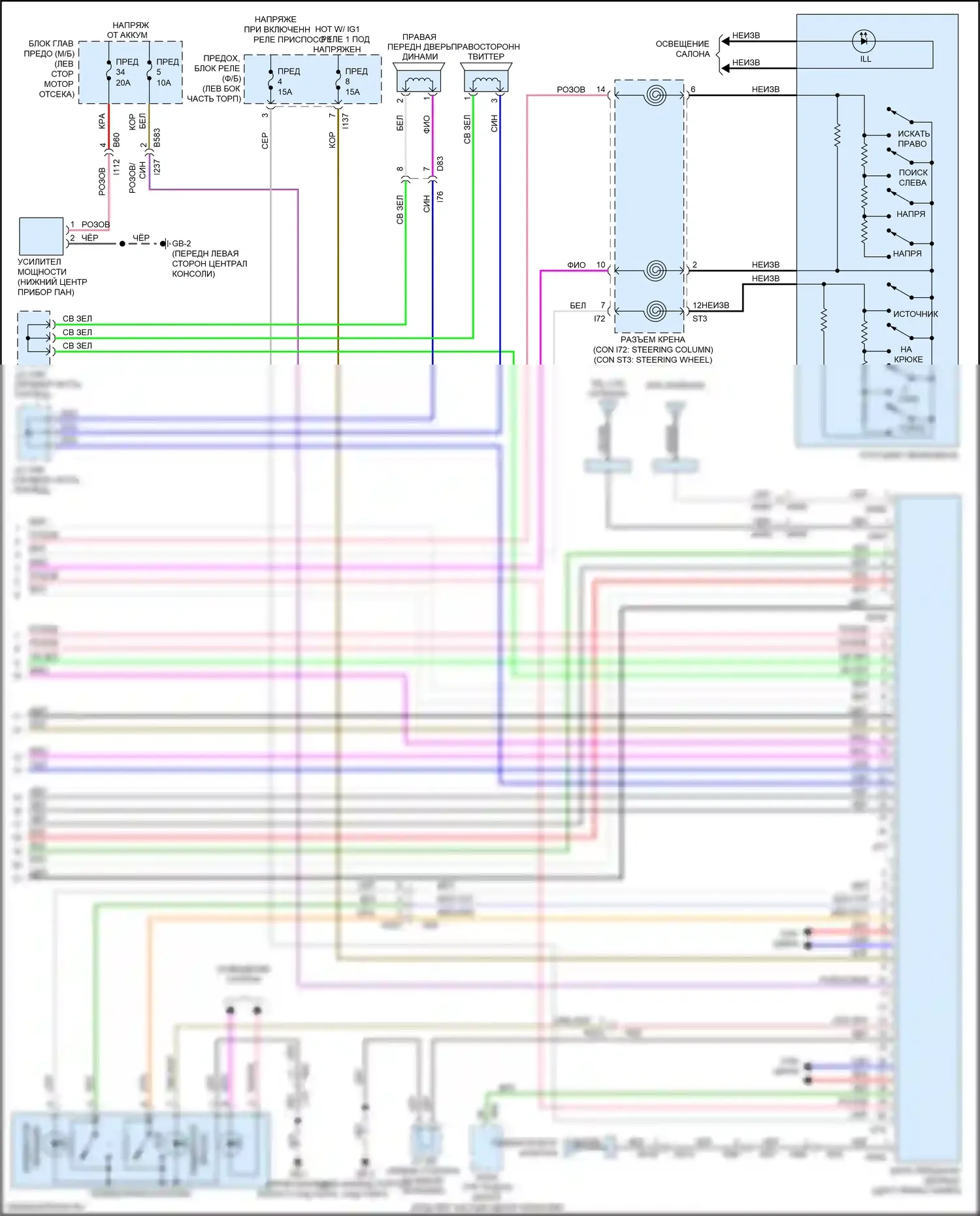 Ascent Subaru I (2017-2022): Электросхема магнитолы, с навигацией, без усилителя звука (2 из 2) 