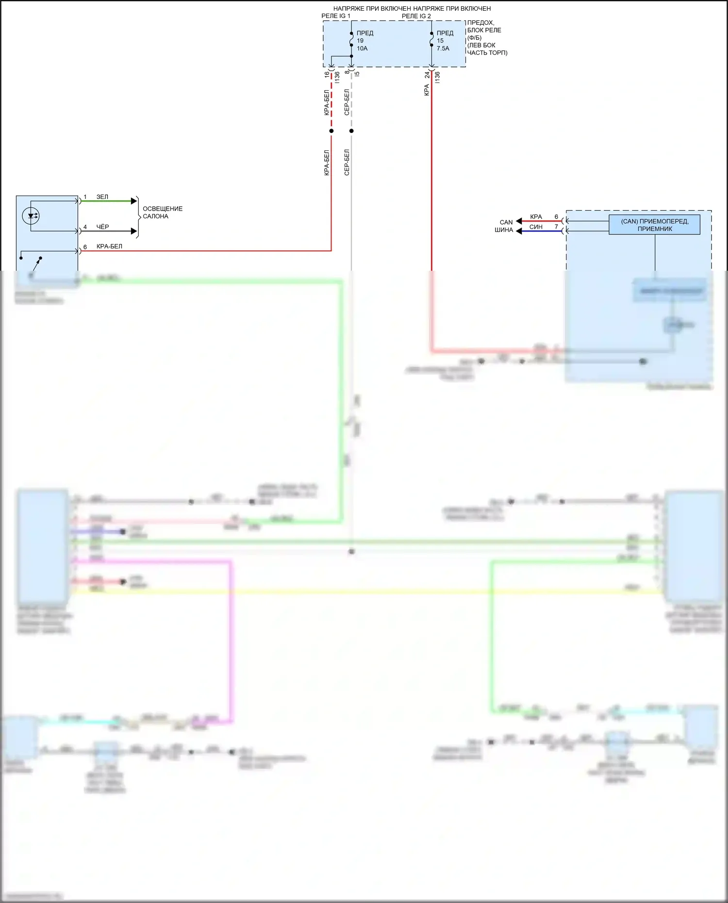 Ascent Subaru I (2017-2022): Электросхема системы обнаружения заднего транспортного средства 