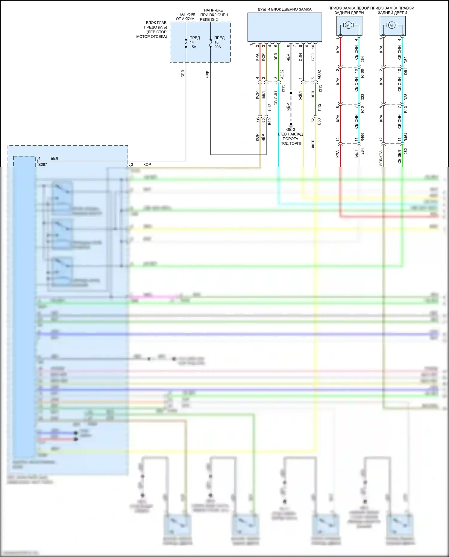 Ascent Subaru I (2017-2022): Электросхема центрального замка, без системы бесключевого доступа (1 из 3) 