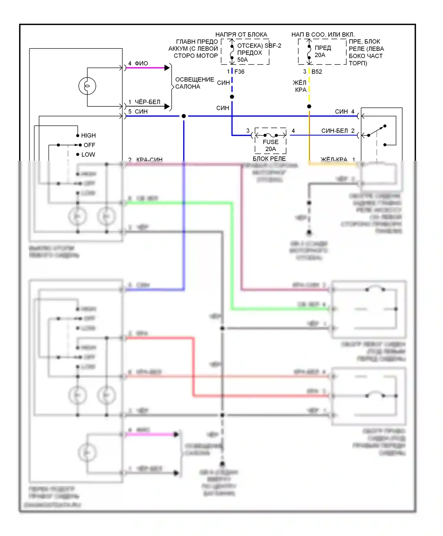 Baja Subaru I (2002-2006): Электросхема обогреваемых сидений 