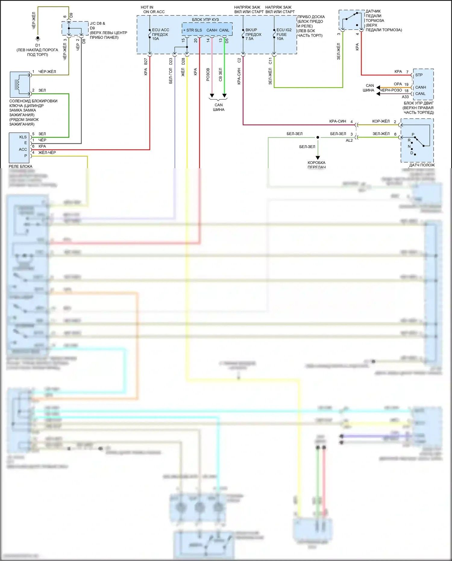 BRZ Subaru ZC рестайлинг (2016-2020): Электросхема блокировки селектора 