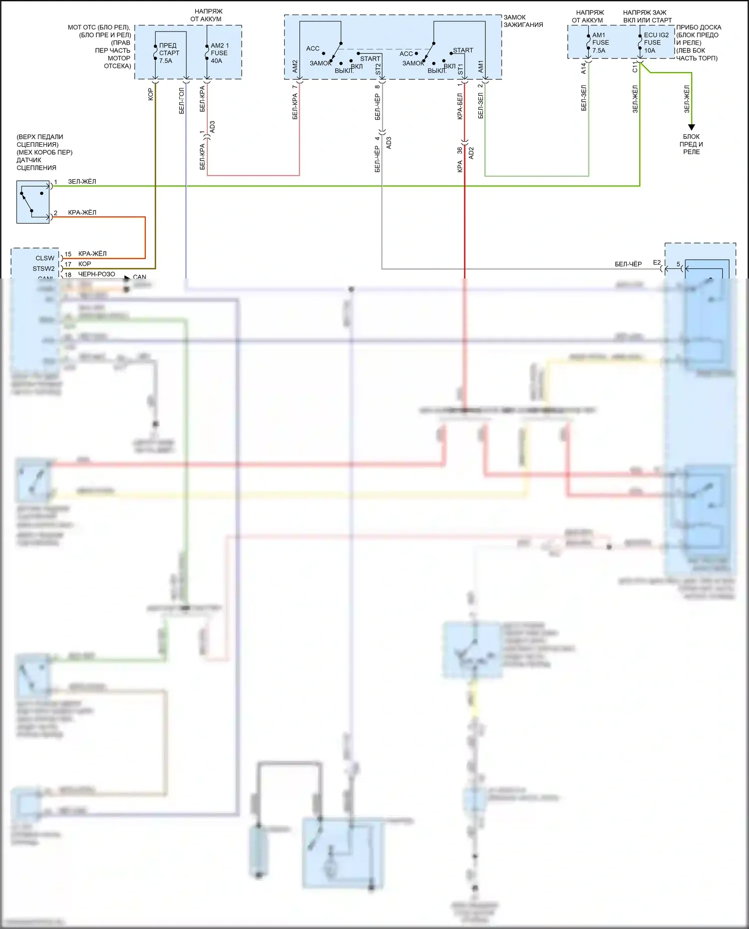 BRZ Subaru ZC рестайлинг (2016-2020): Электросхема стартера, без умного входа и запуска 
