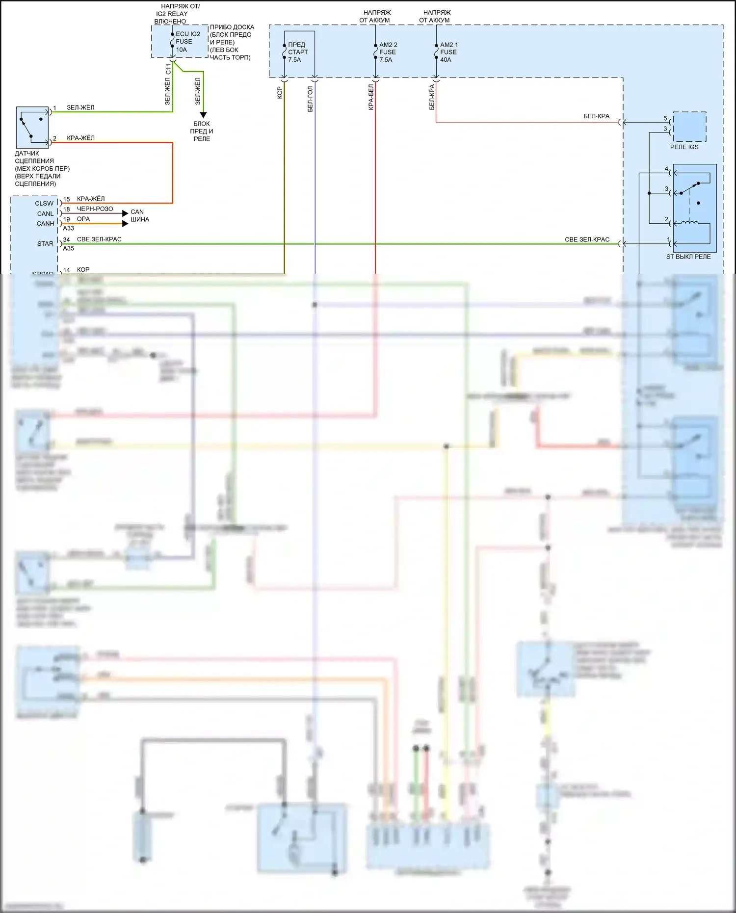 BRZ Subaru ZC рестайлинг (2016-2020): Электросхема стартера, с интеллектуальным входом и запуском 