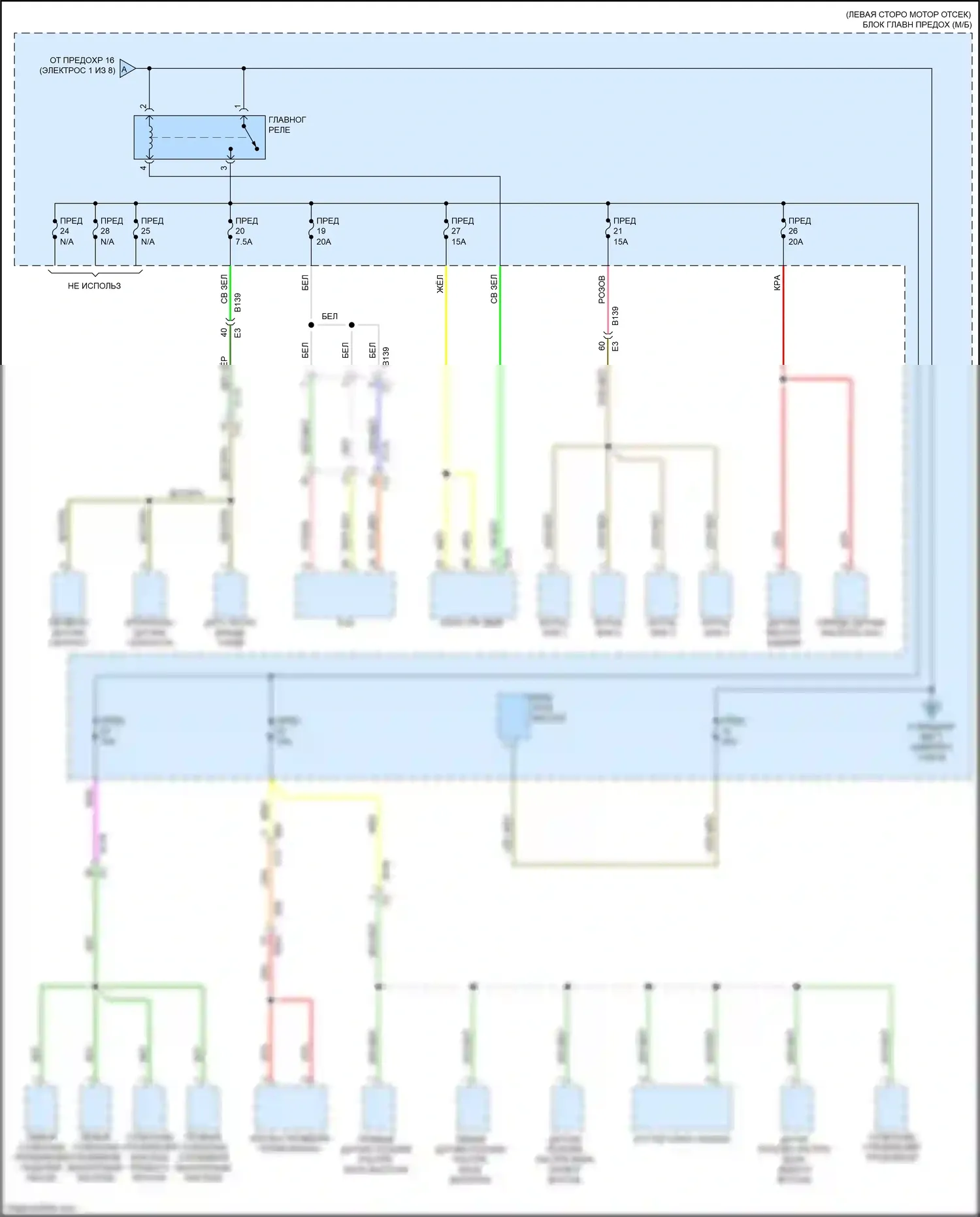 Crosstrek Subaru GT рестайлинг (2020-2022): Электросхема блока предохранителей реле, кроме гибридного (2 из 8) 