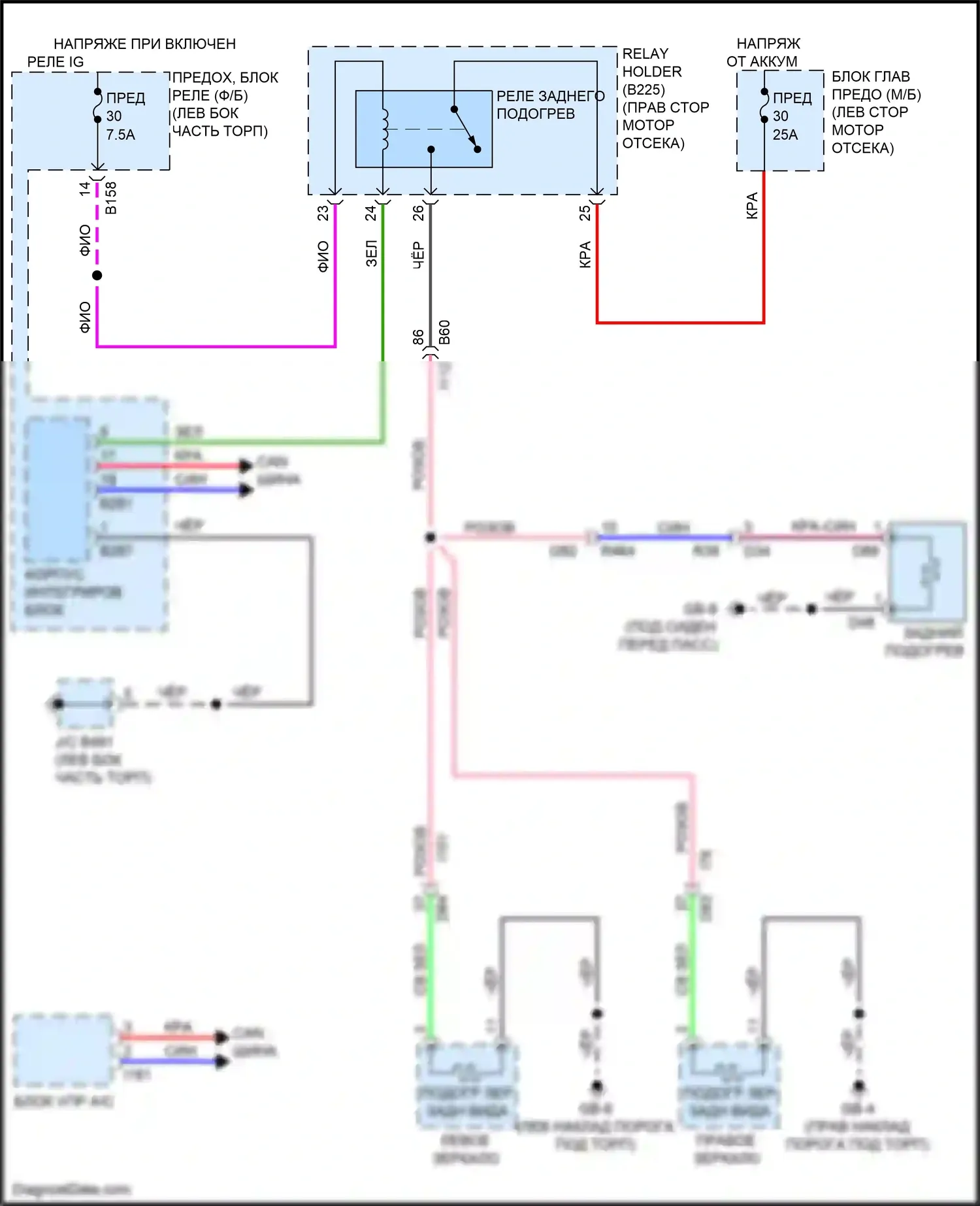 Crosstrek Subaru GT рестайлинг (2020-2022): Электросхема зеркального обогревателя и заднего подогрева, гибрид 