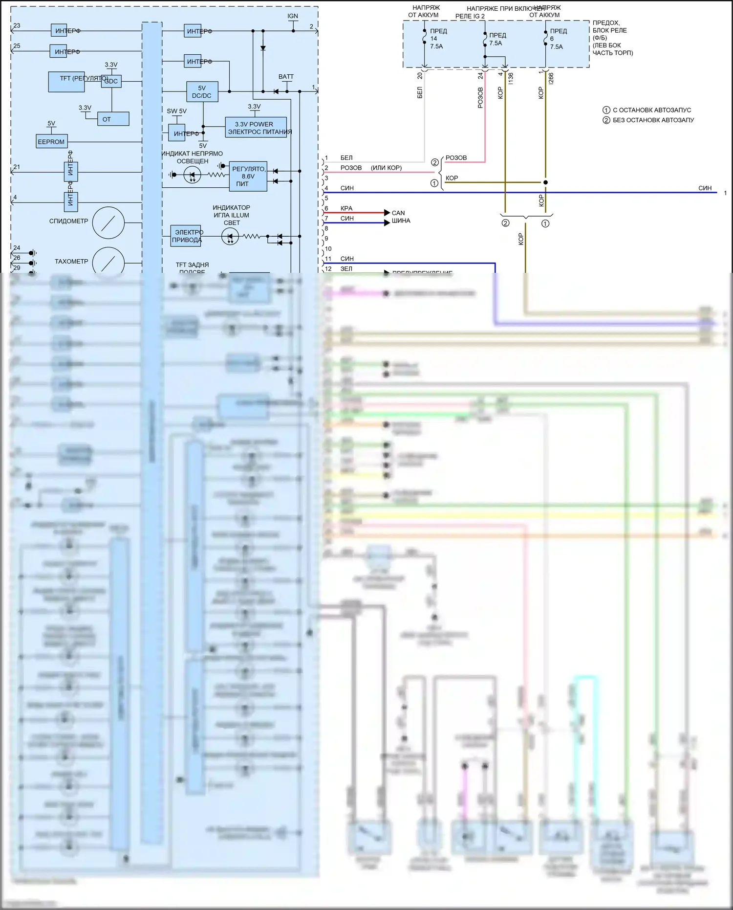 Crosstrek Subaru GT рестайлинг (2020-2022): Электросхема приборной панели, кроме гибридного tft-метра (1 из 3) 