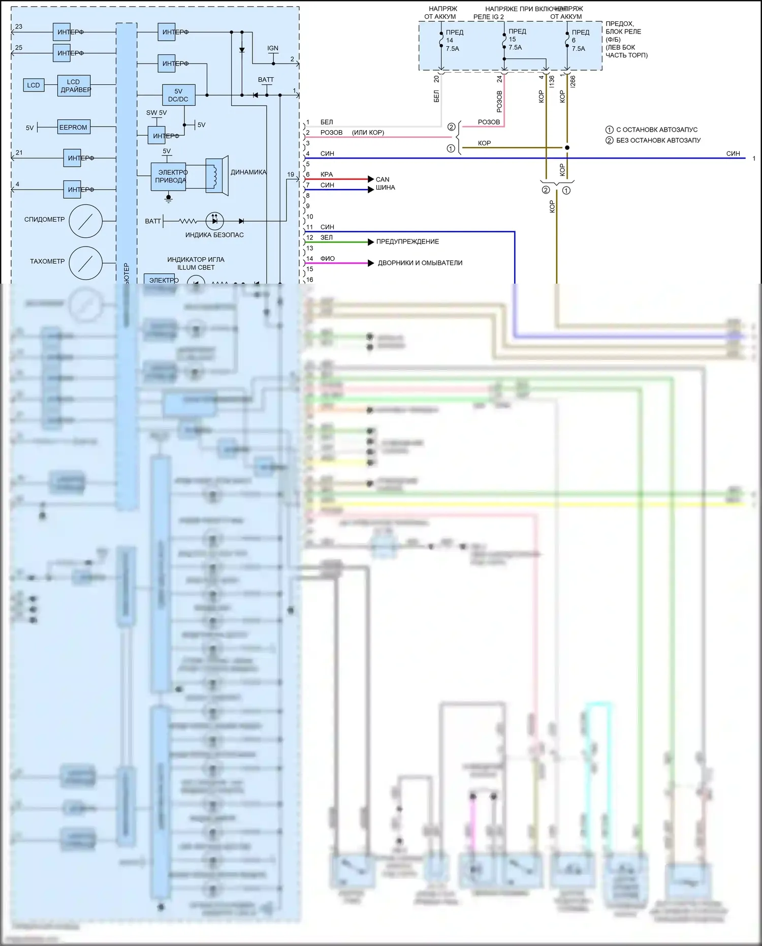 Crosstrek Subaru GT рестайлинг (2020-2022): Электросхема приборной панели, обычный счетчик (1 из 3) 