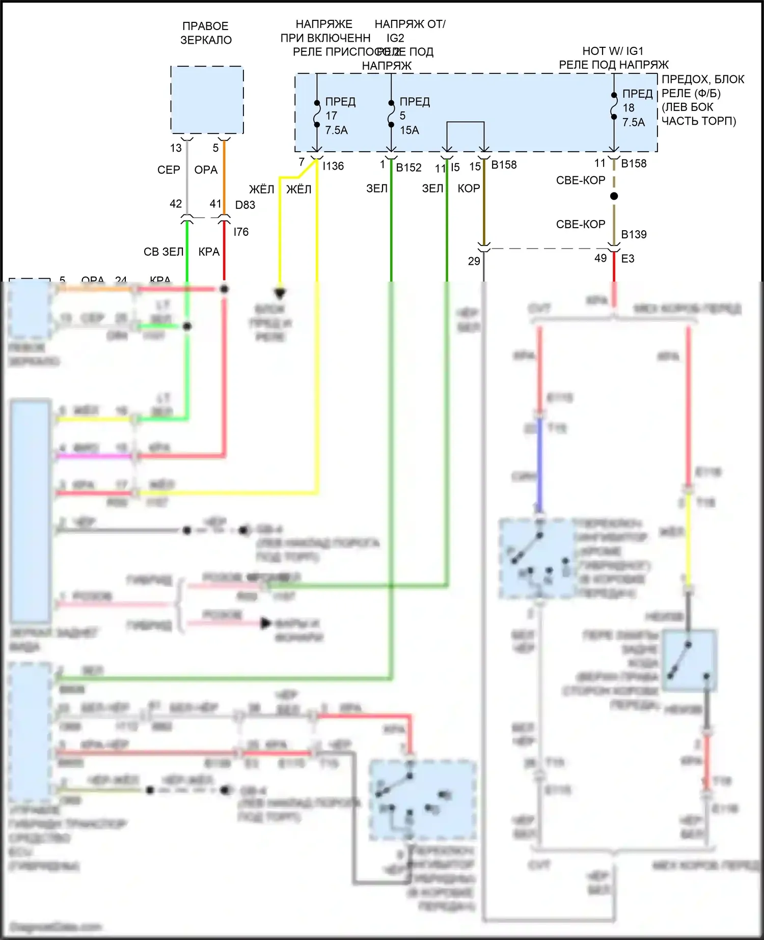 Crosstrek Subaru GT рестайлинг (2020-2022): Электросхема автоматического дневного/ночного зеркала 