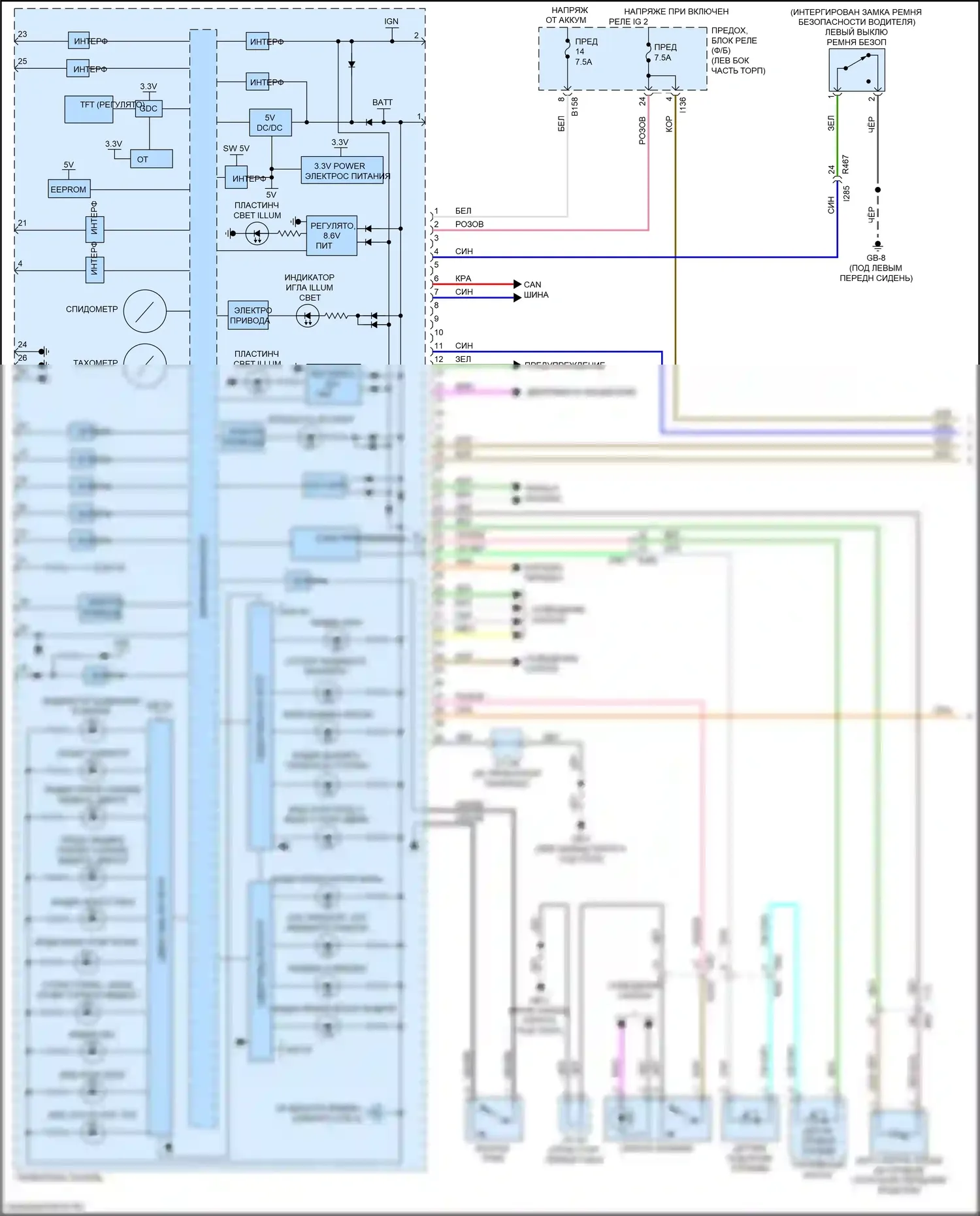 Crosstrek Subaru GT (2017-2020): Электросхема приборной панели, tft meter (1 из 3) 