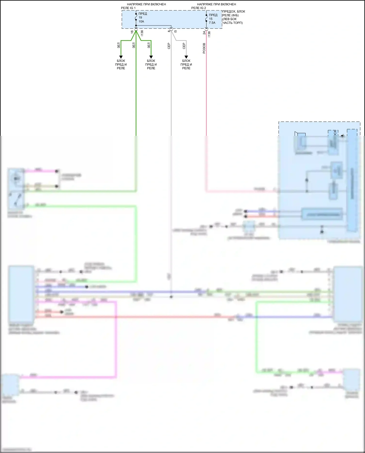 Crosstrek Subaru GT (2017-2020): Электросхема системы обнаружения заднего транспортного средства 