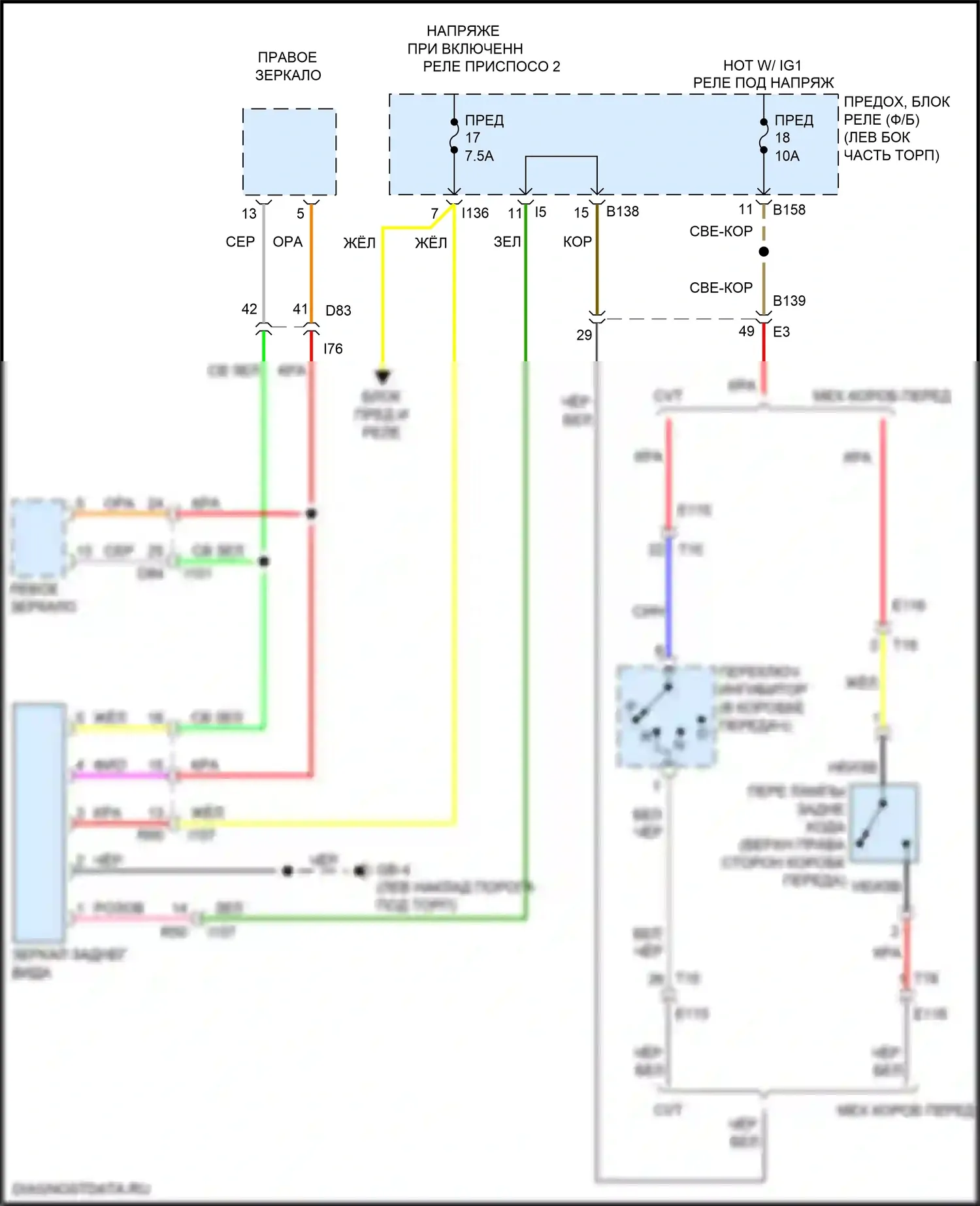 Crosstrek Subaru GT (2017-2020): Электросхема автоматического дневного/ночного зеркала 