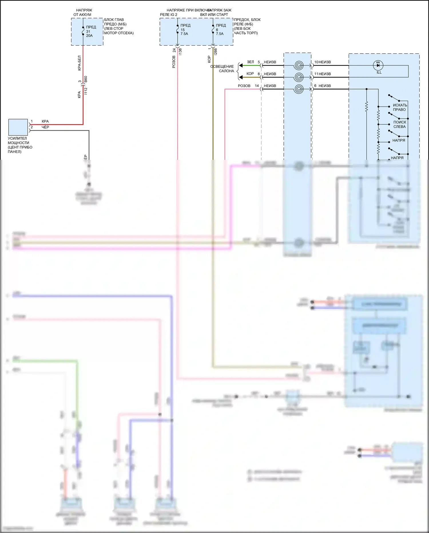 Crosstrek Subaru GU (2022-2024): Электросхема магнитолы, за исключением гибридной без усилителя звука и телематики (2 из 2) 
