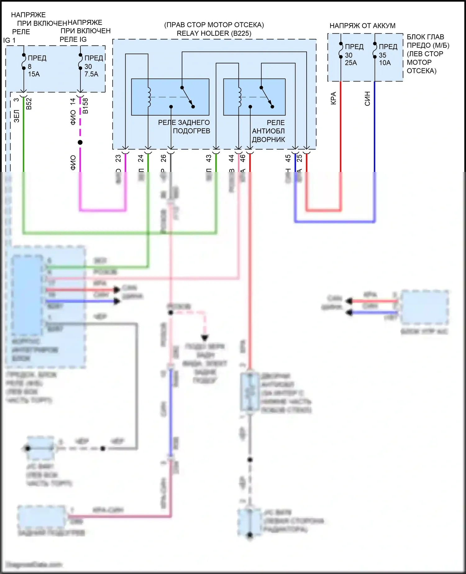 Crosstrek Subaru GU (2022-2024): Электросхема антиобледенителя дворника, гибрид 