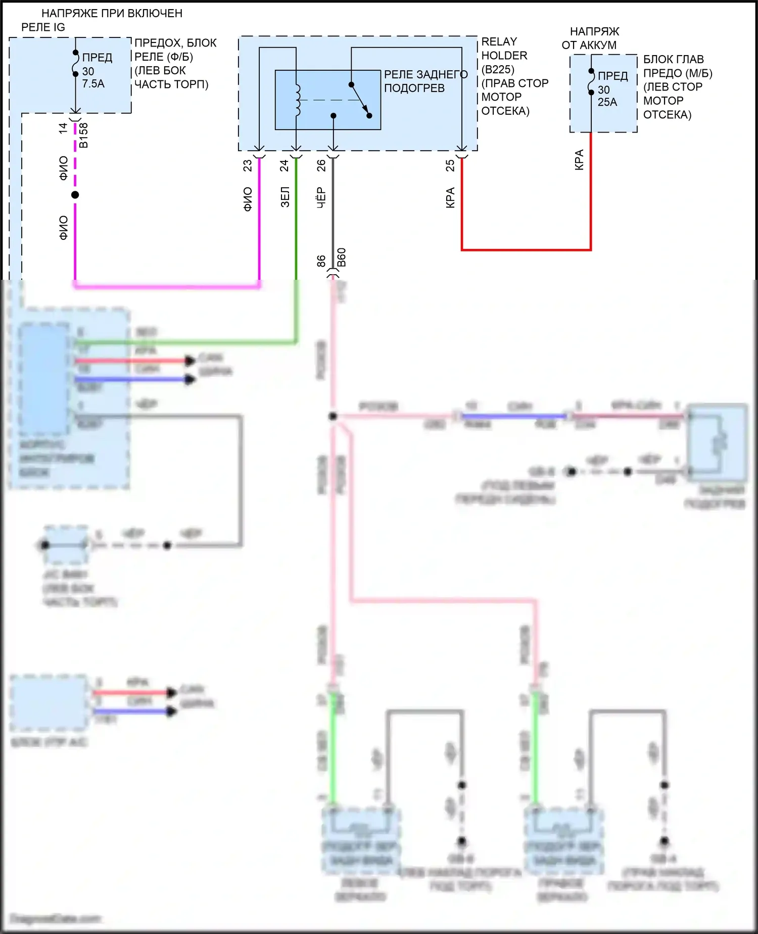 Crosstrek Subaru GU (2022-2024): Электросхема зеркального обогревателя и заднего подогрева, гибрид 