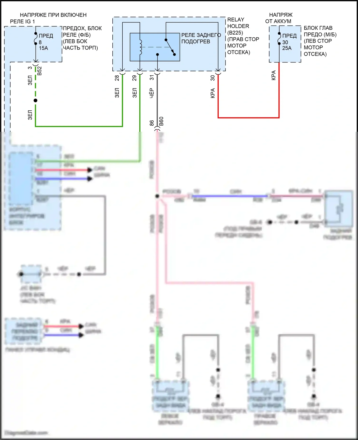 Crosstrek Subaru GU (2022-2024): Электросхема зеркального обогревателя и заднего подогрева, кроме гибридного 