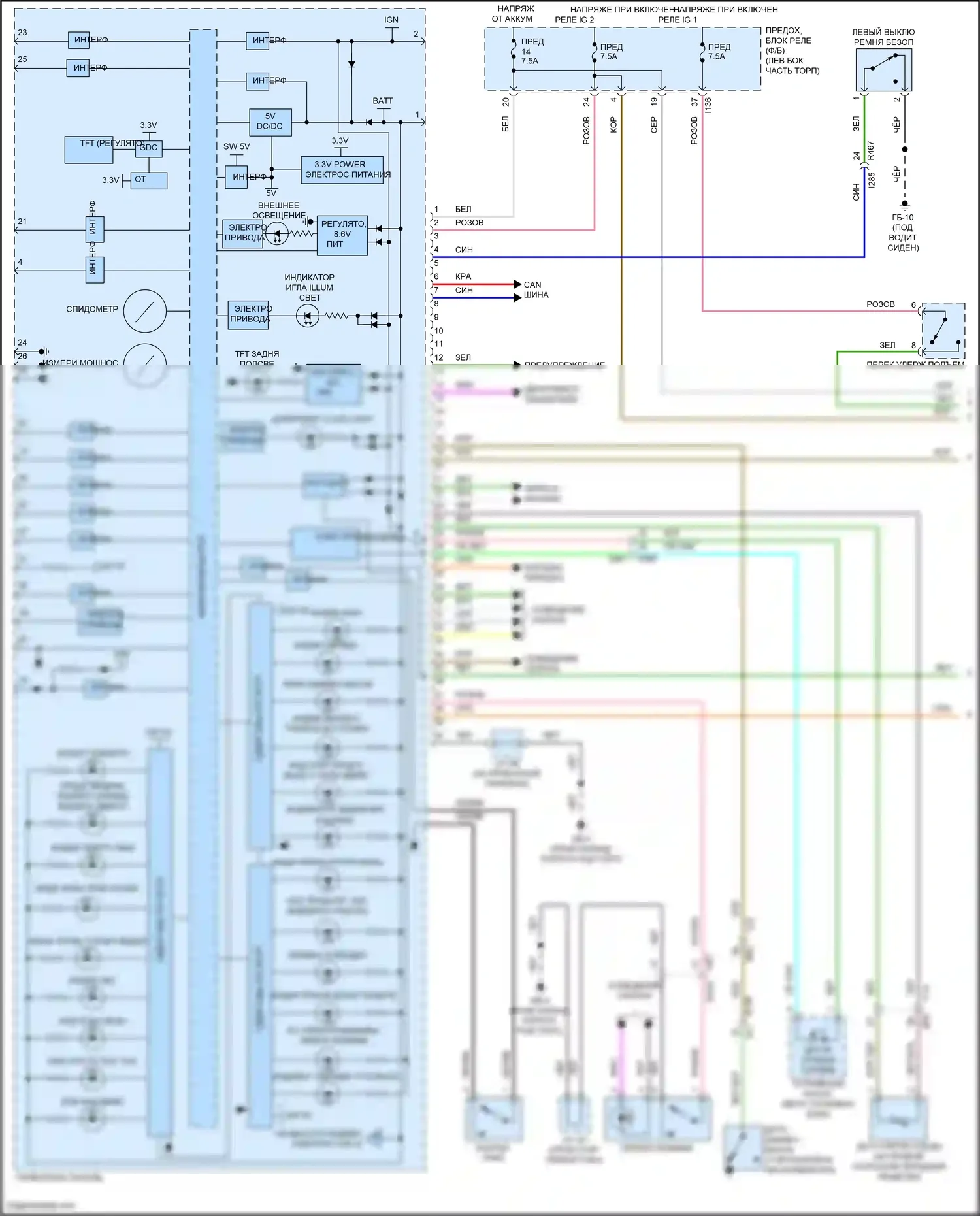 Crosstrek Subaru GU (2022-2024): Электросхема приборной панели, гибридный tft метр (1 из 3) 