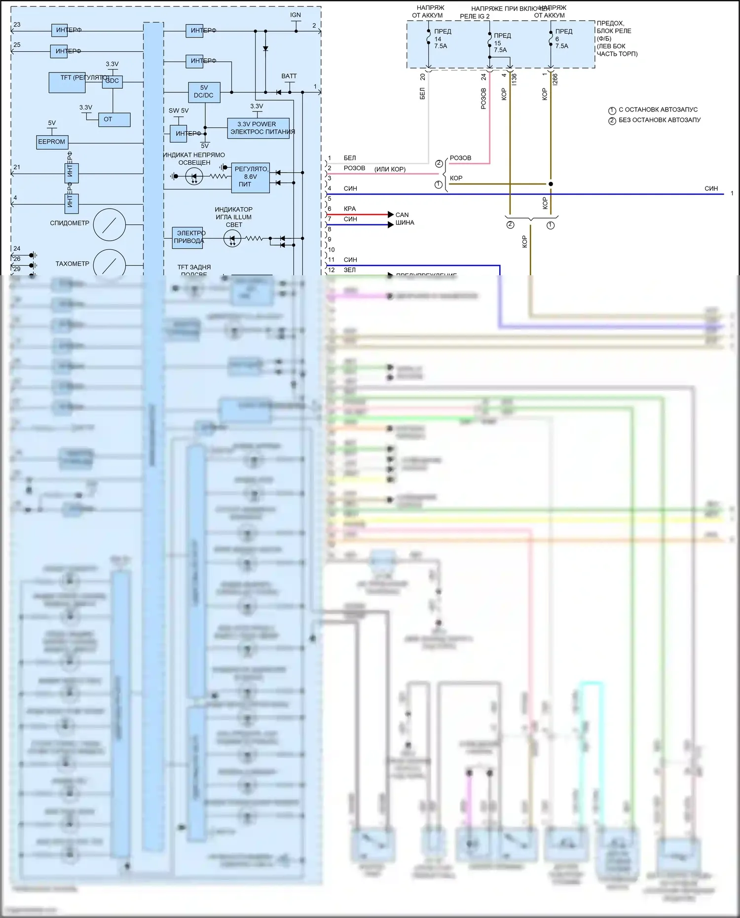 Crosstrek Subaru GU (2022-2024): Электросхема приборной панели, кроме гибридного tft-метра (1 из 3) 