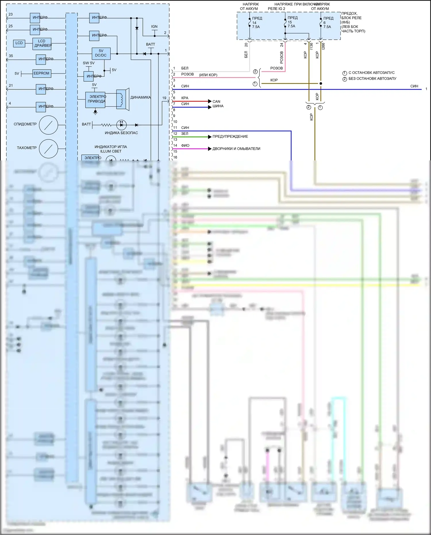 Crosstrek Subaru GU (2022-2024): Электросхема приборной панели, обычный счетчик (1 из 3) 