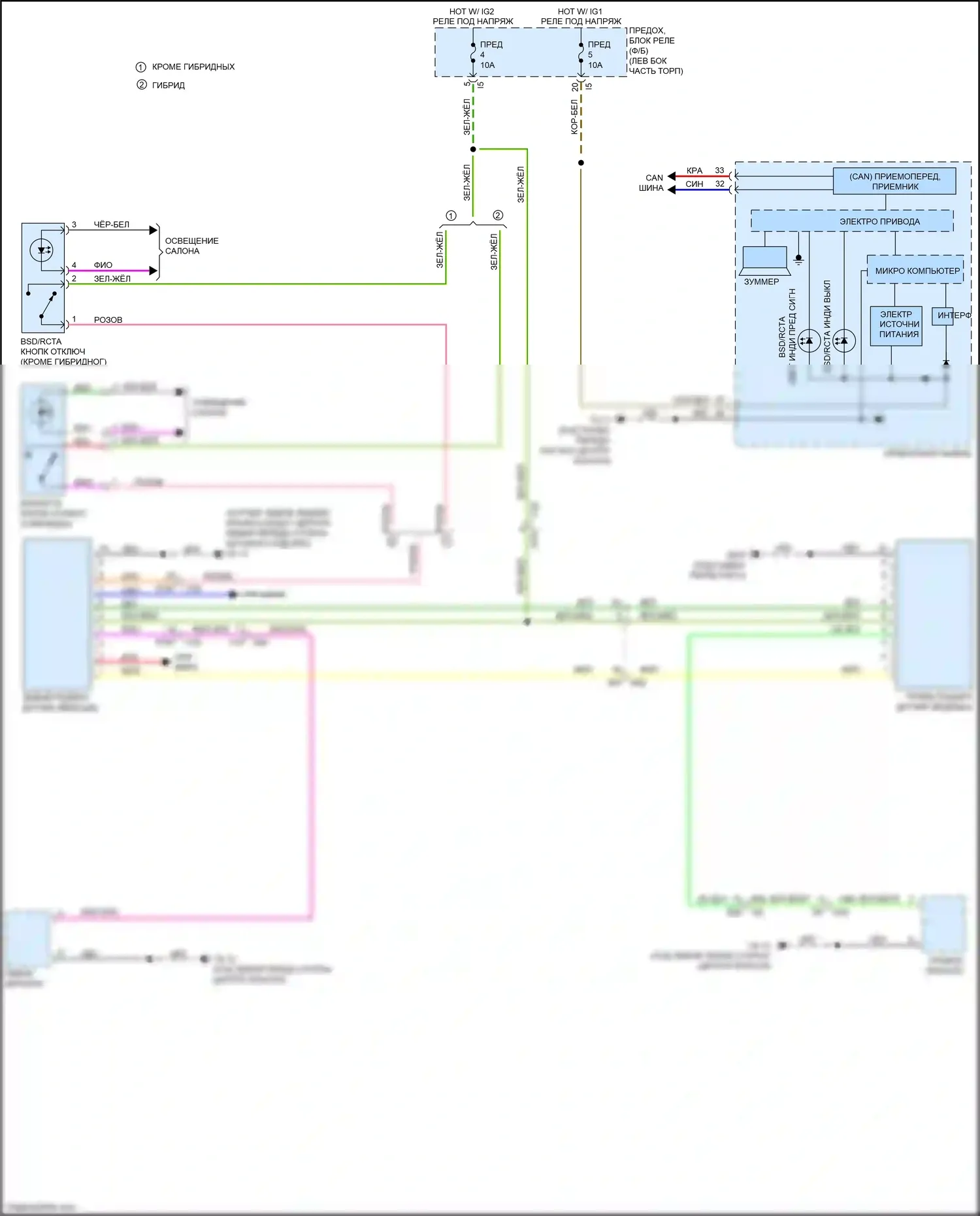 Crosstrek Subaru I рестайлинг (2015-2017): Электросхема системы обнаружения заднего транспортного средства 