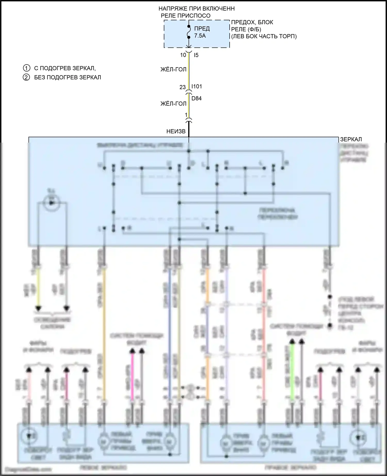Crosstrek Subaru I рестайлинг (2015-2017): Электросхема силового зеркала, с hev 