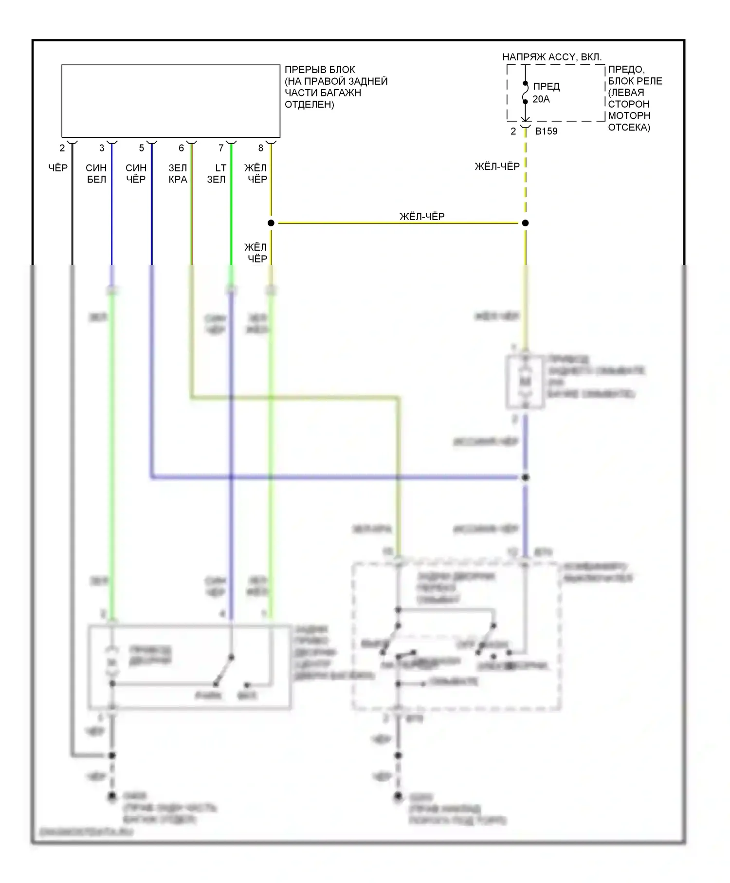 Forester Subaru SF рестайлинг (2000-2002): Электросхема задней шайбы/стеклоочистителя 