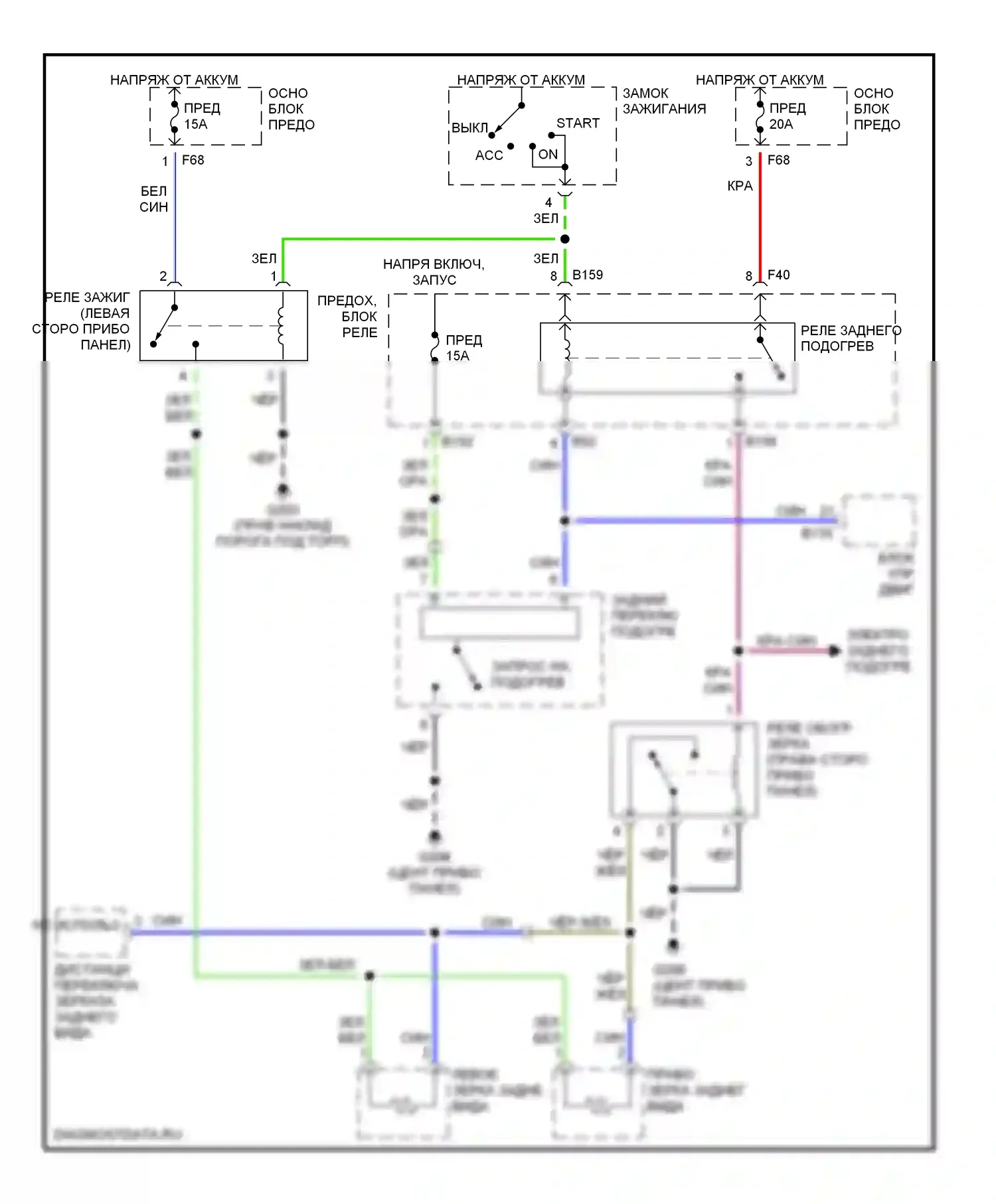 Forester Subaru SF рестайлинг (2000-2002): Электросхема обогреваемых зеркал 