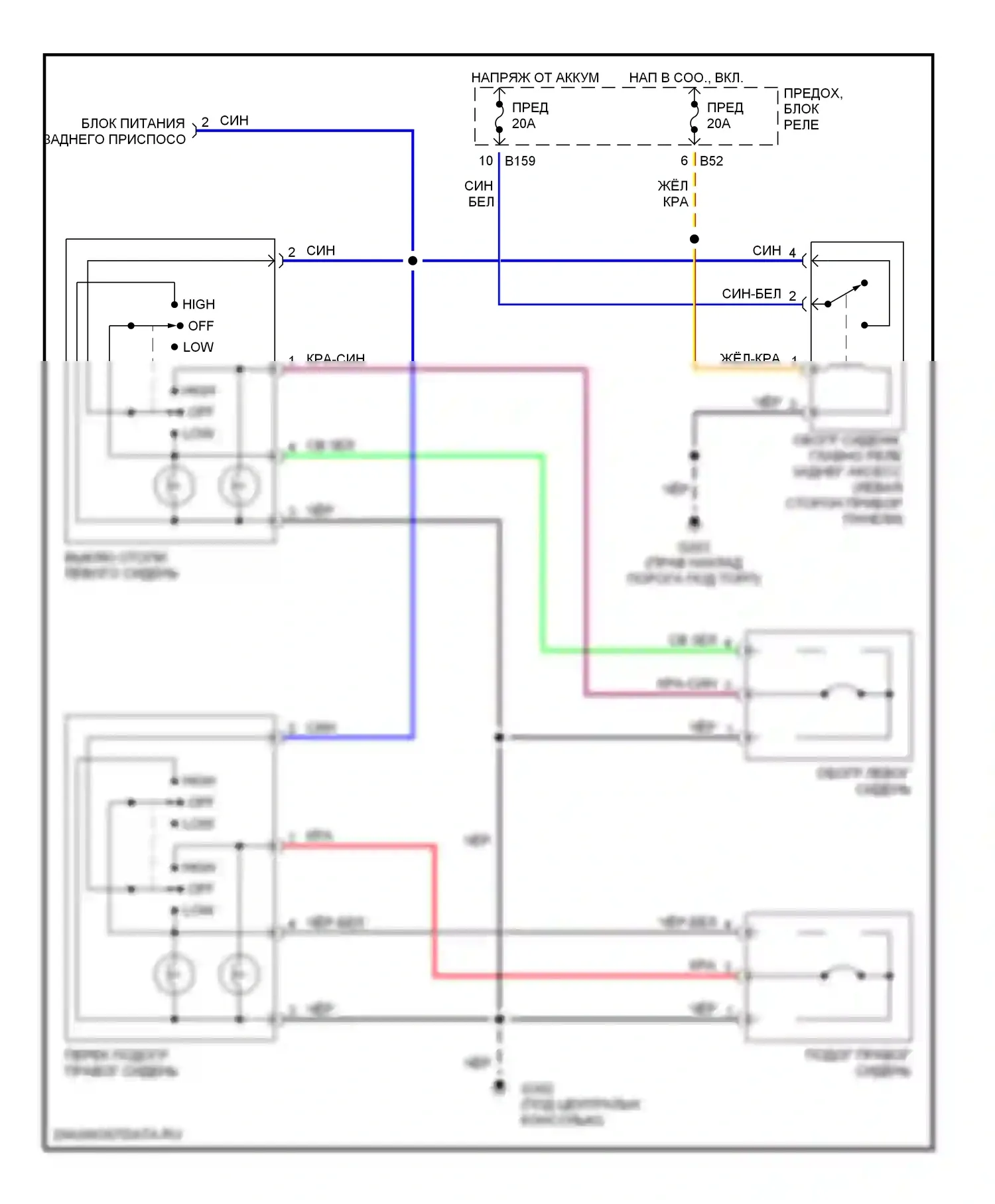 Forester Subaru SF рестайлинг (2000-2002): Электросхема обогреваемых сидений 