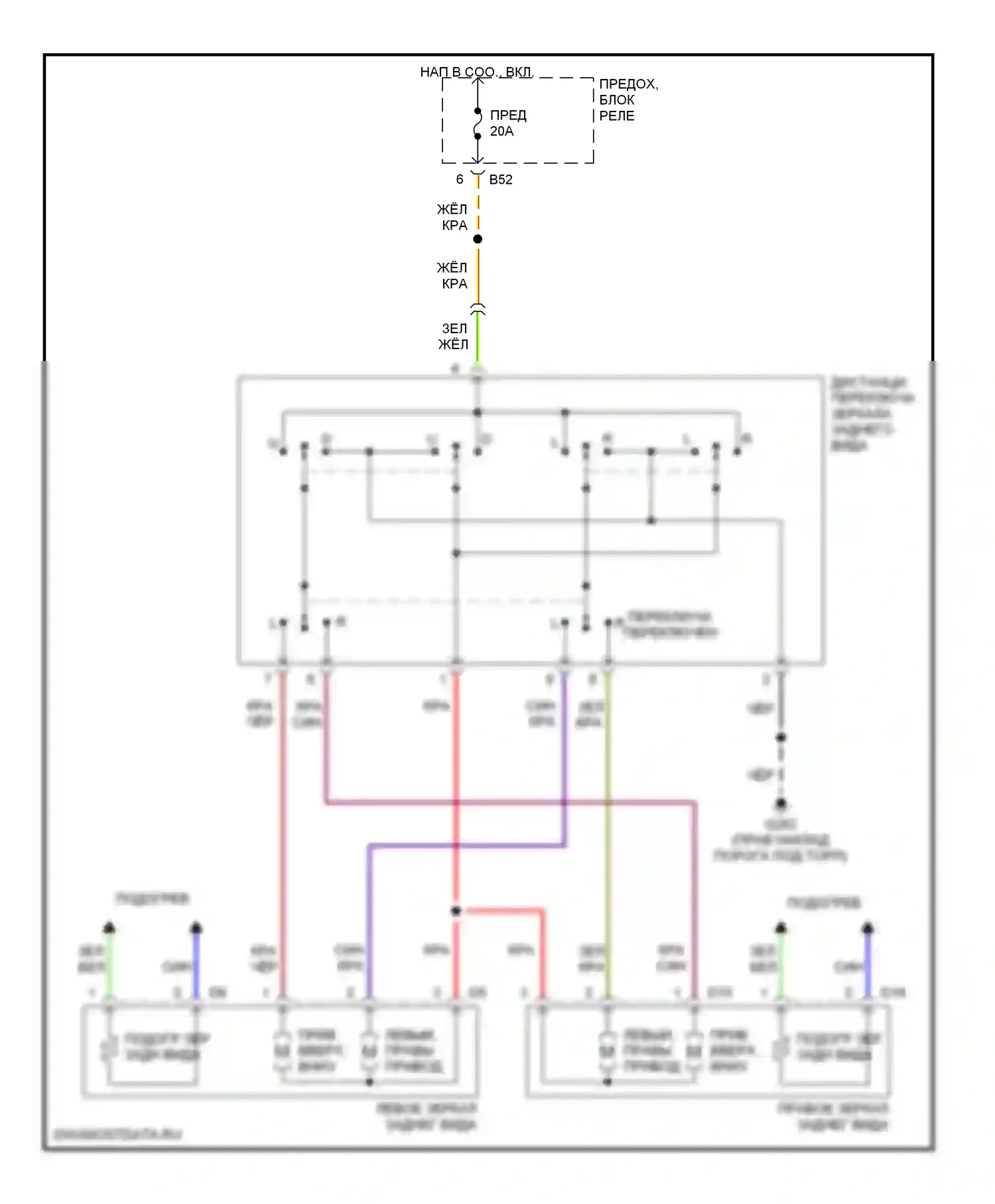 Forester Subaru SF рестайлинг (2000-2002): Электросхема силового зеркала 