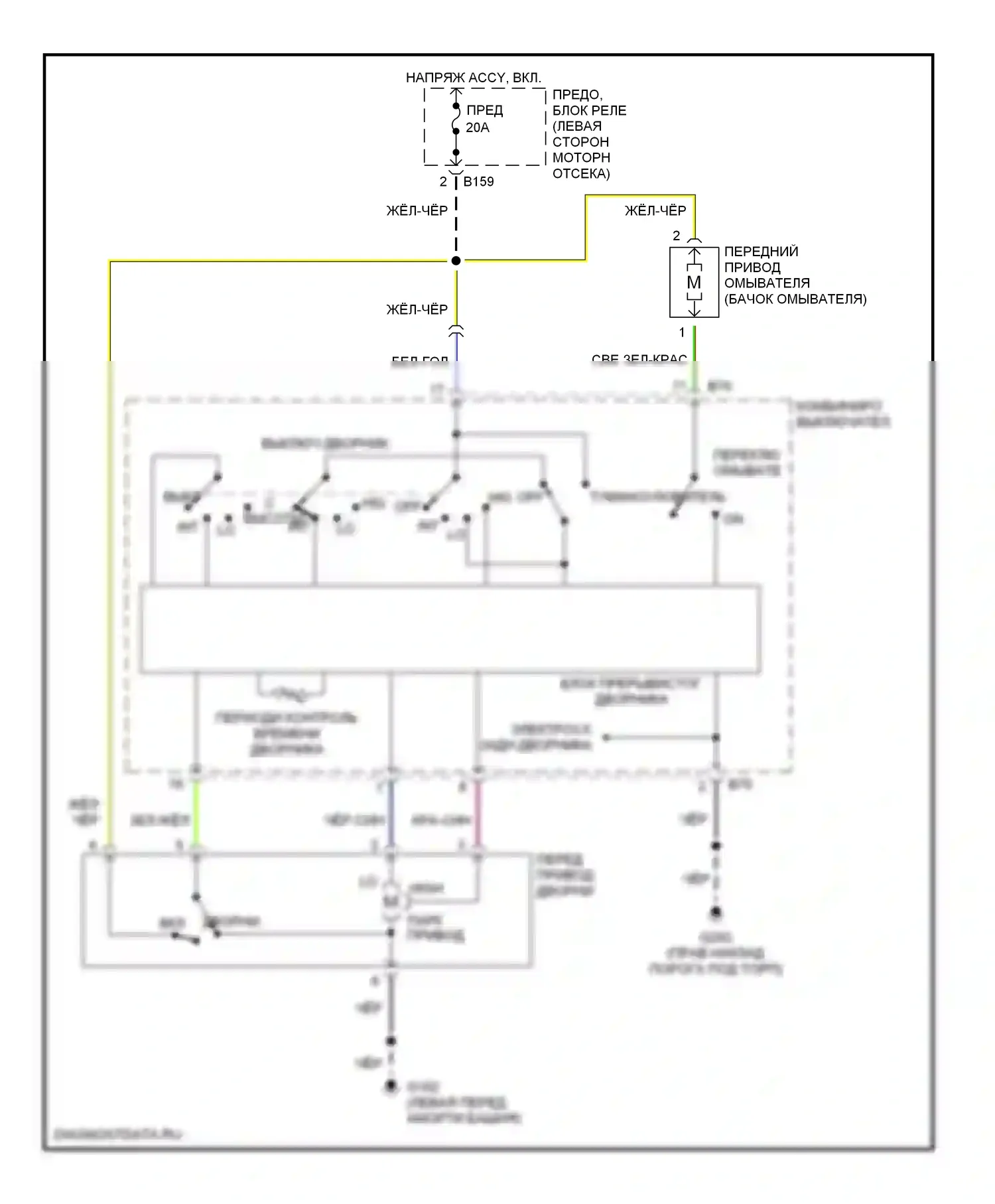 Forester Subaru SF (1997-2000): Электросхема передних дворников и омывателей 