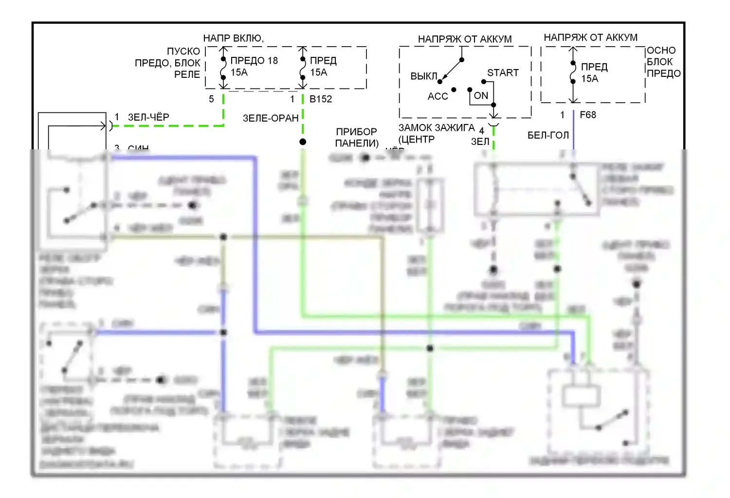 Forester Subaru SF (1997-2000): Электросхема обогреваемых зеркал 