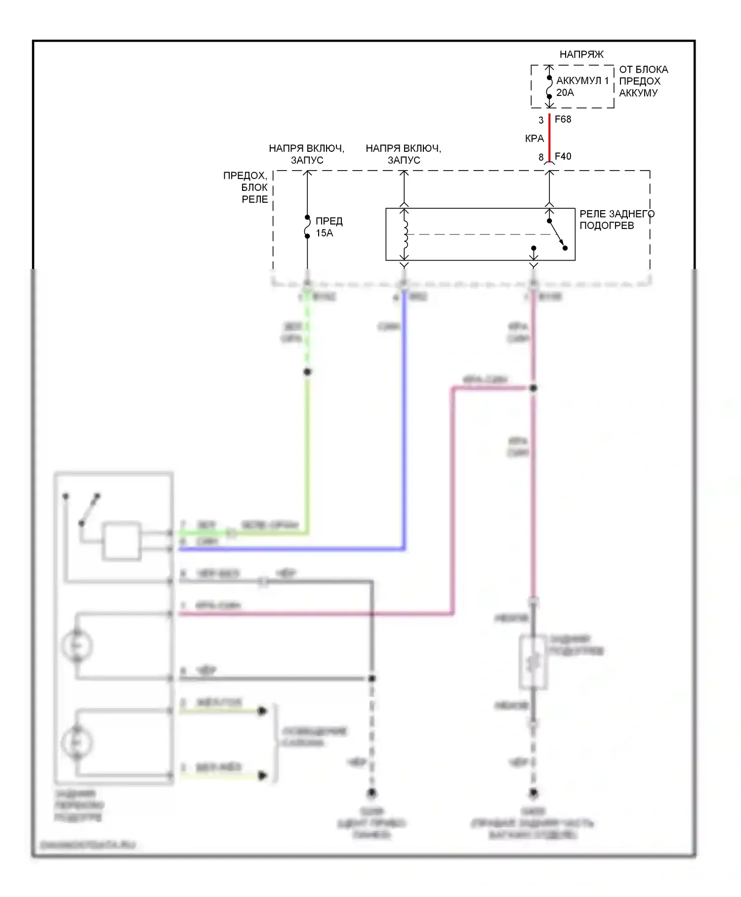 Forester Subaru SF (1997-2000): Электросхема заднего подогрева 