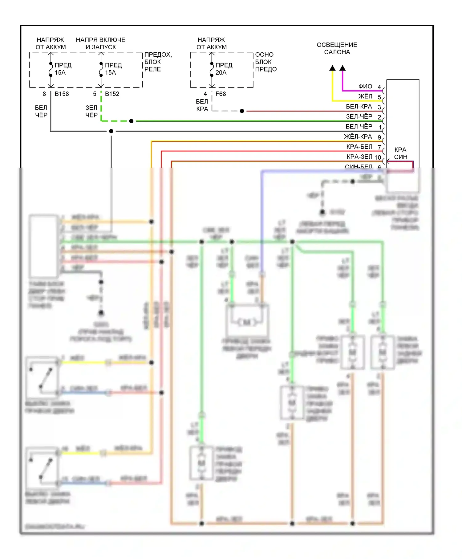 Forester Subaru SF (1997-2000): Электросхема замка силовой двери 