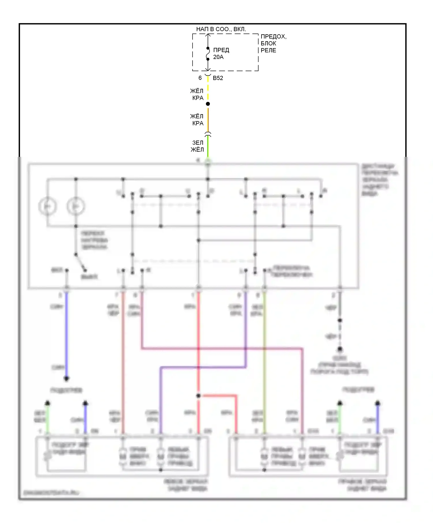 Forester Subaru SF (1997-2000): Электросхема силового зеркала 