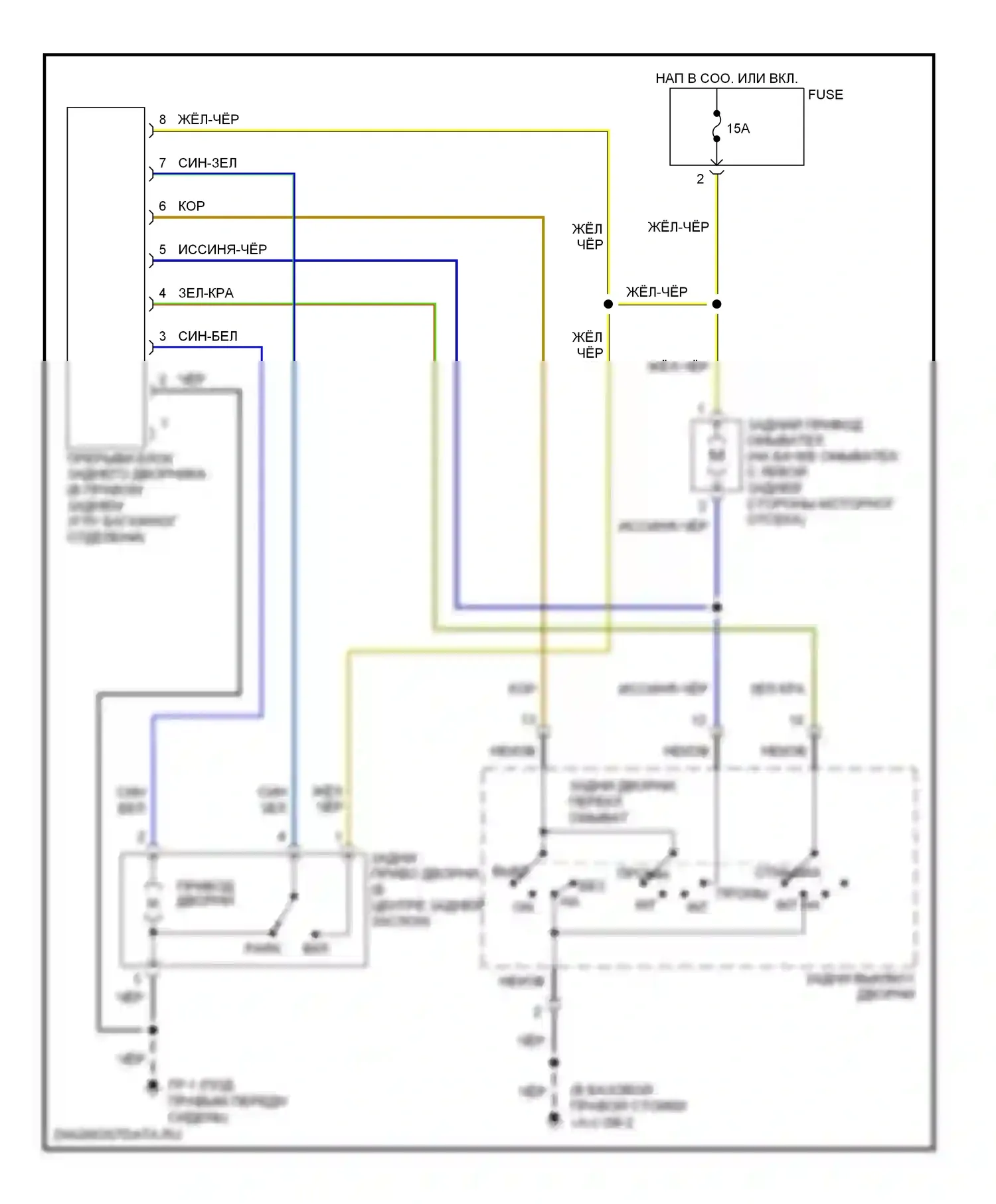 Forester Subaru SG рестайлинг (2005-2008): Электросхема задней шайбы/стеклоочистителя 
