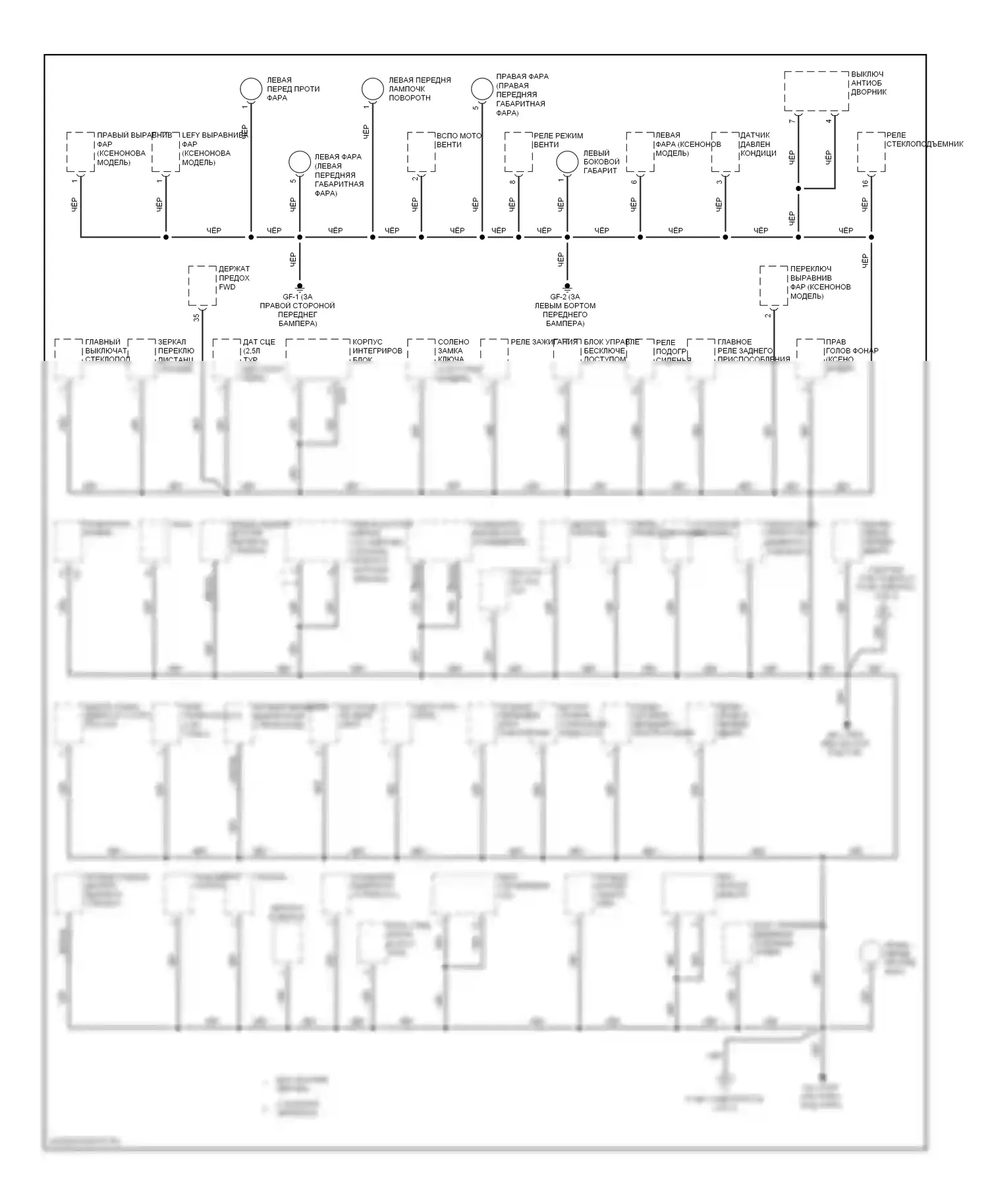 Forester Subaru SG рестайлинг (2005-2008): Электросхема точек подключения масс (1 из 3) 