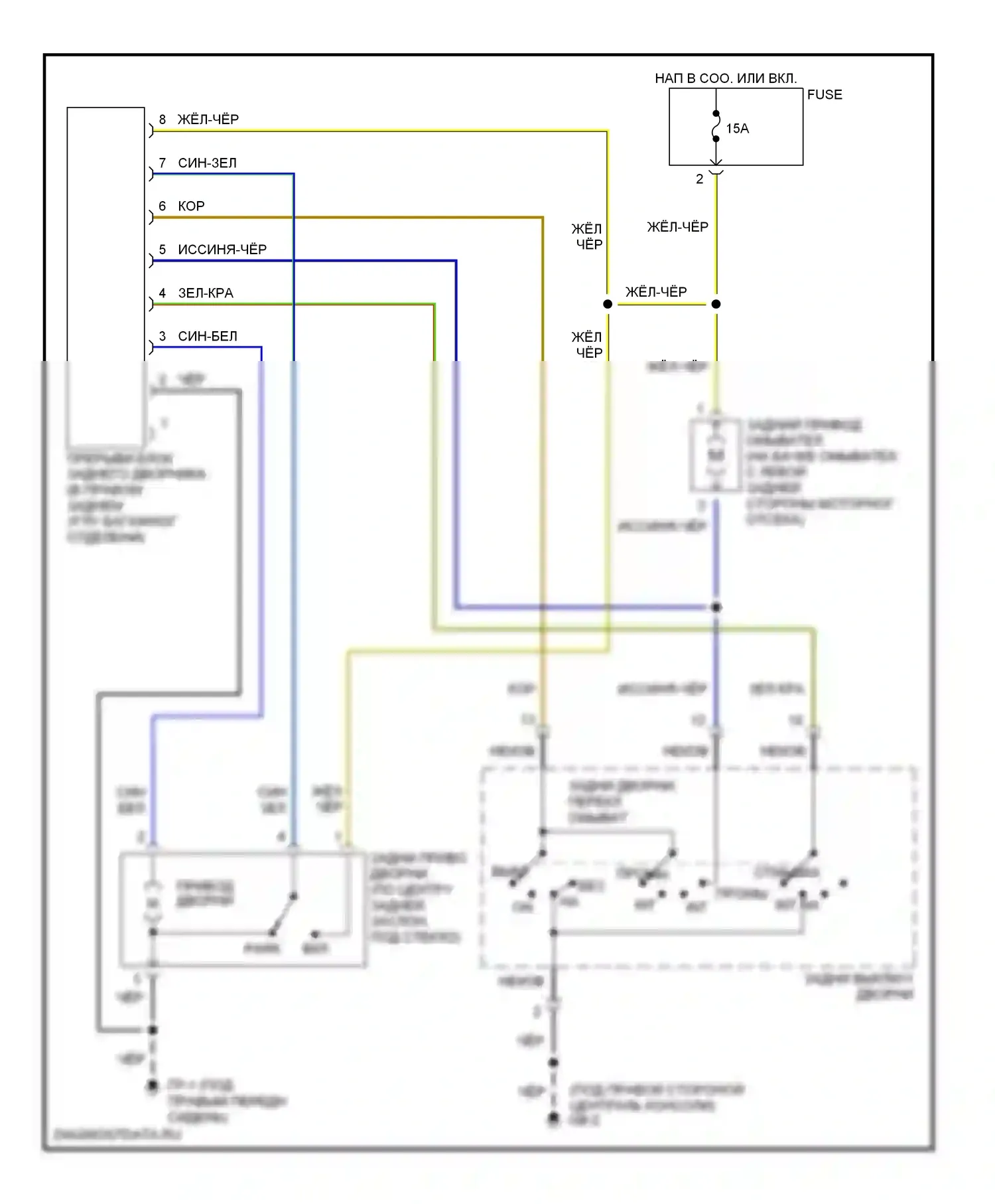 Forester Subaru SG (2002-2005): Электросхема задней шайбы/стеклоочистителя 