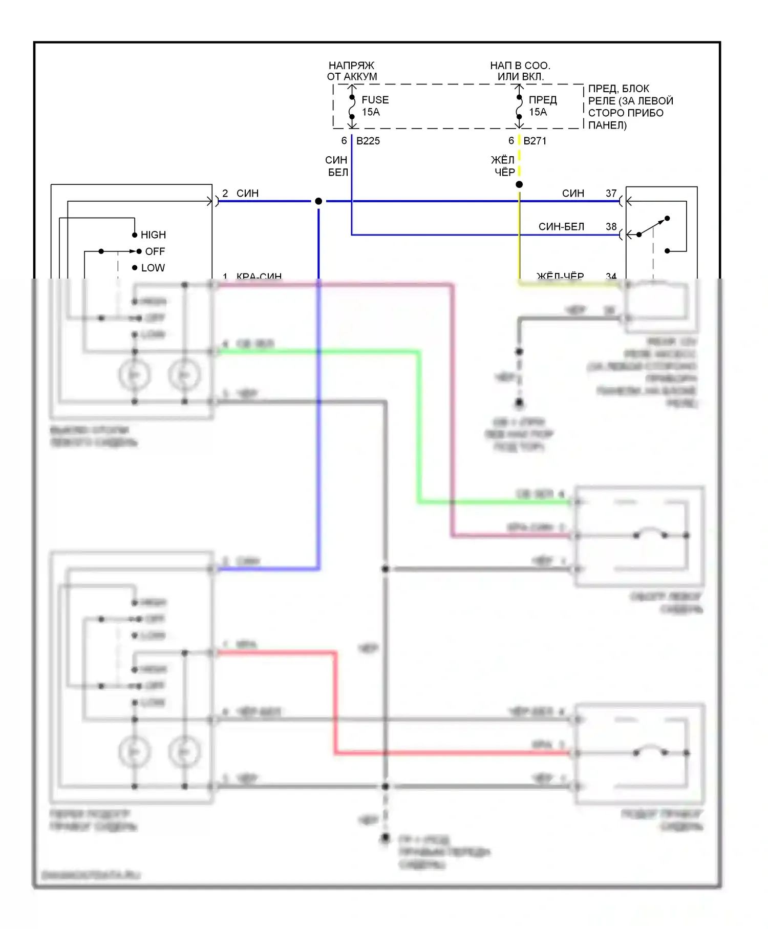 Forester Subaru SG (2002-2005): Электросхема обогреваемых сидений 
