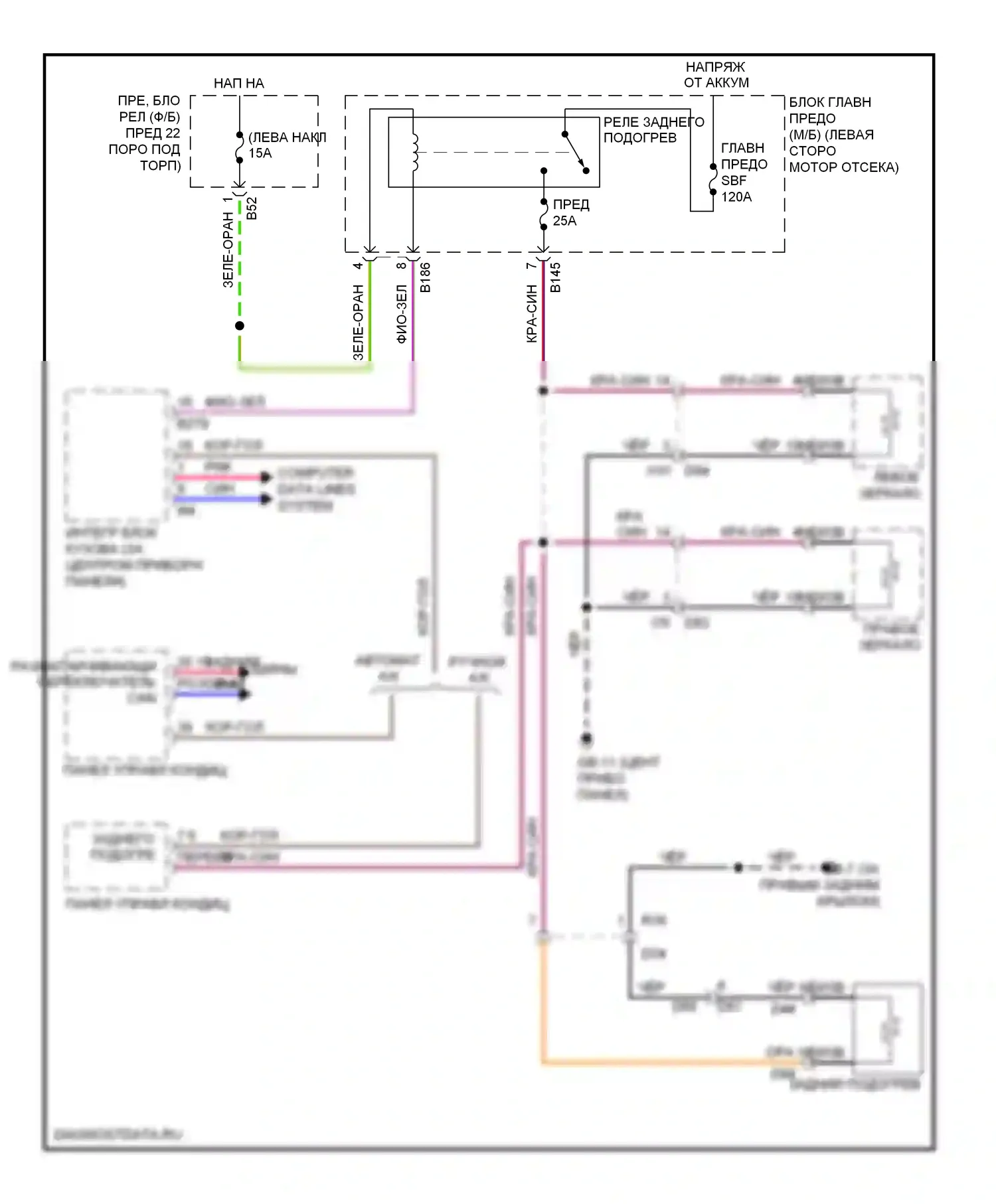 Forester Subaru SH рестайлинг (2010-2013): Электросхема зеркального нагревателя и заднего подогрева 