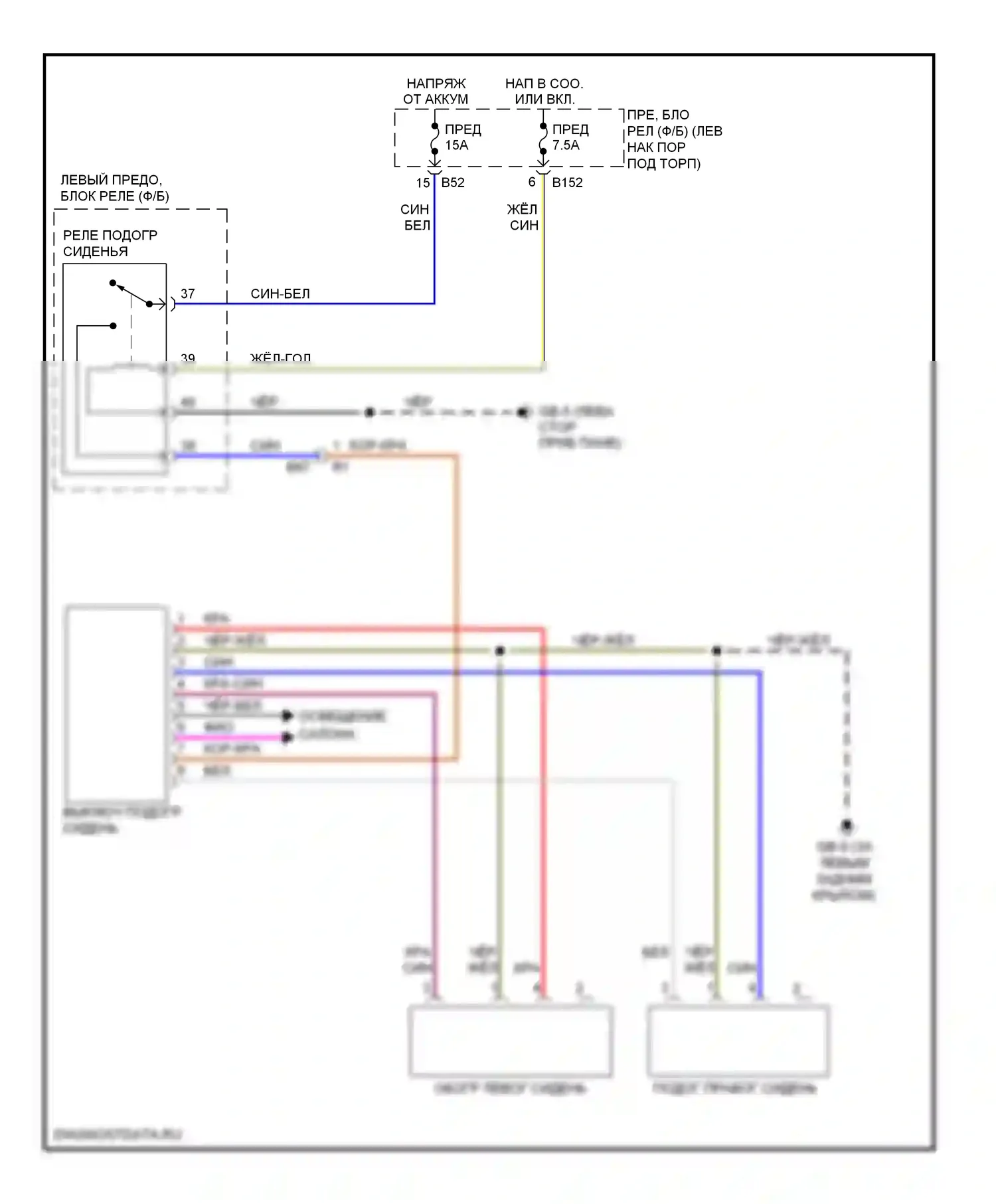 Forester Subaru SH рестайлинг (2010-2013): Электросхема обогреваемых сидений 