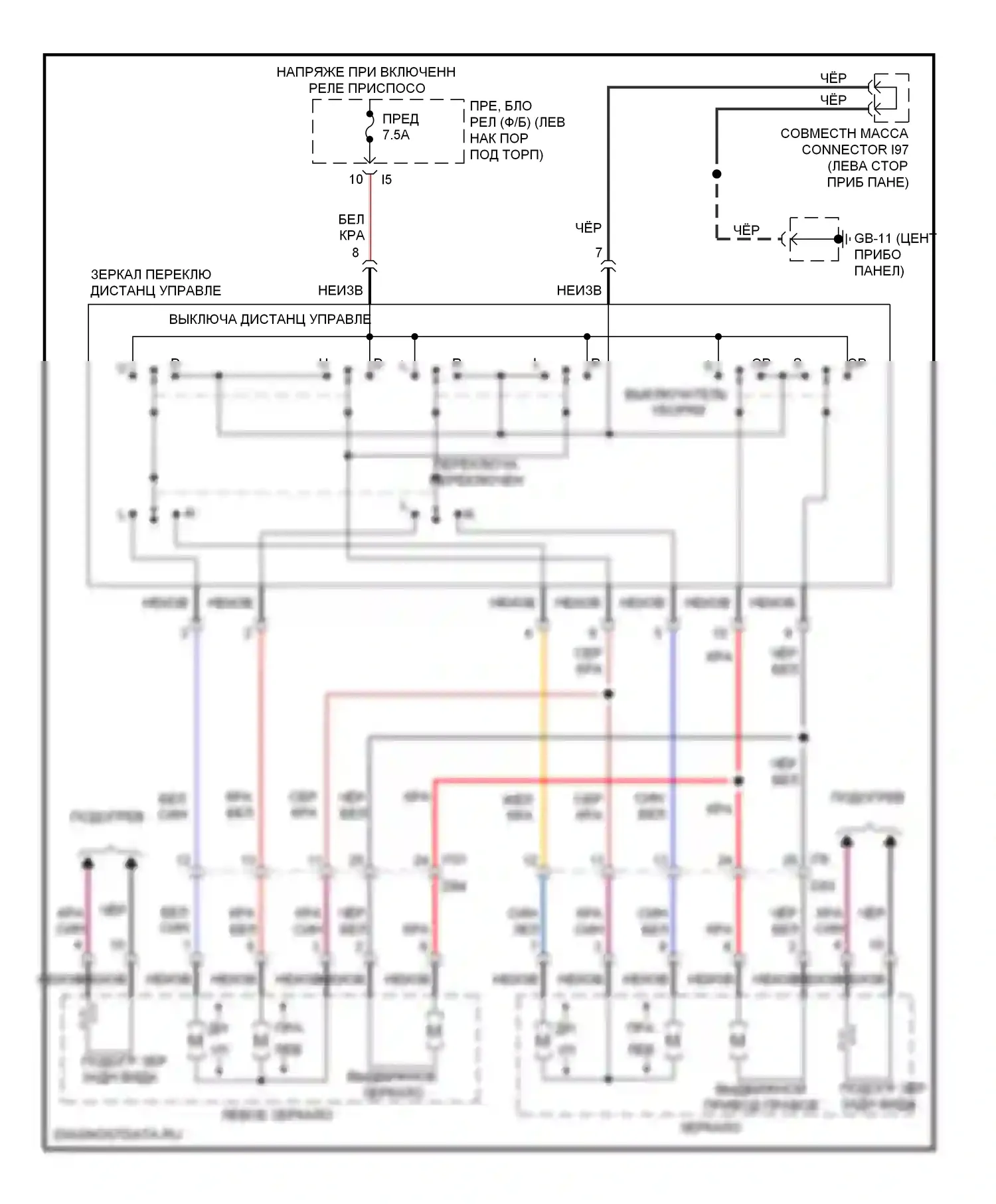 Forester Subaru SH рестайлинг (2010-2013): Электросхема силового зеркала, с выдвижным внешним зеркалом 