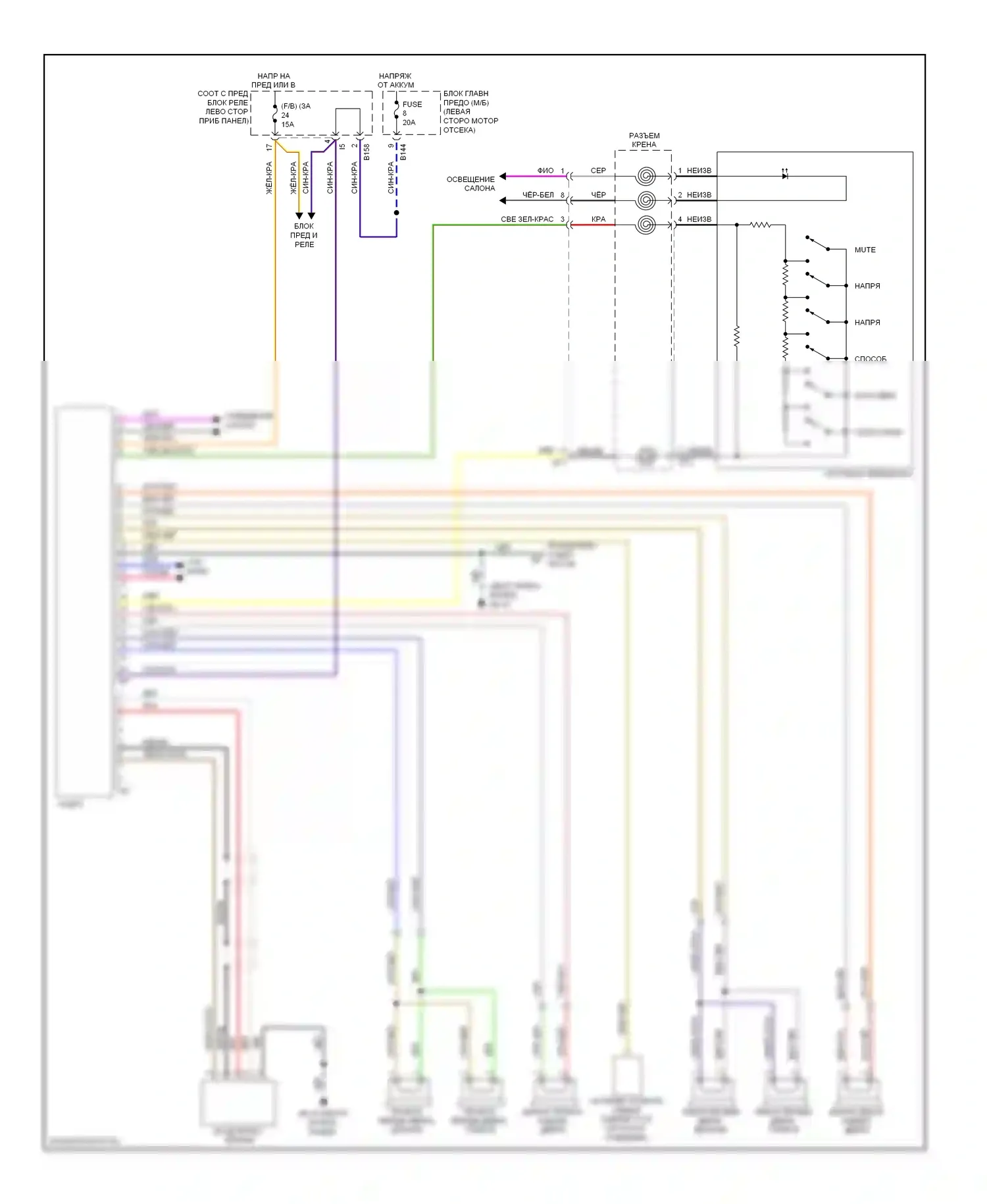 Forester Subaru SH (2007-2011): Электросхема магнитолы, без навигации 