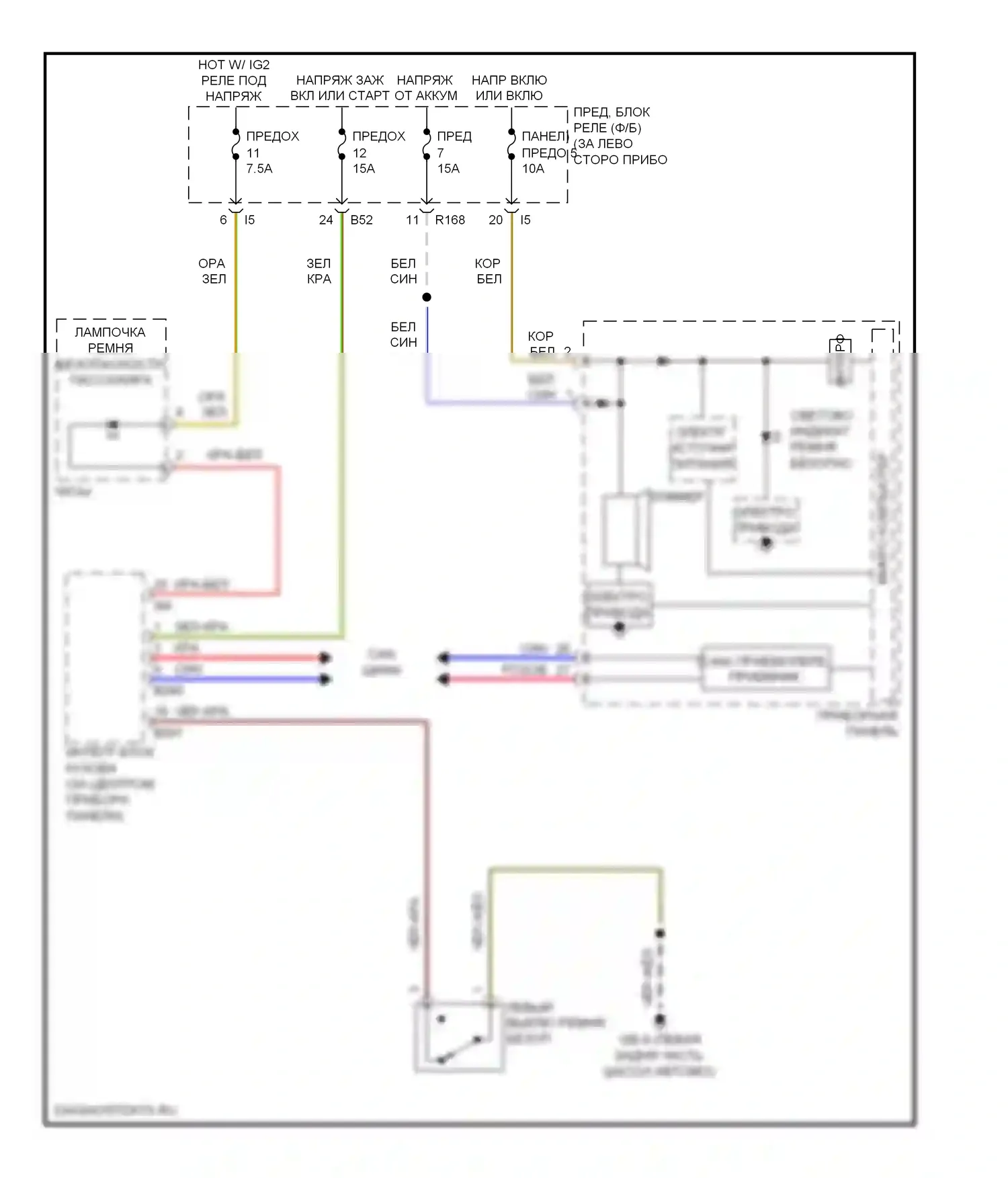 Forester Subaru SH (2007-2011): Электросхема предупредительного ремня безопасности 