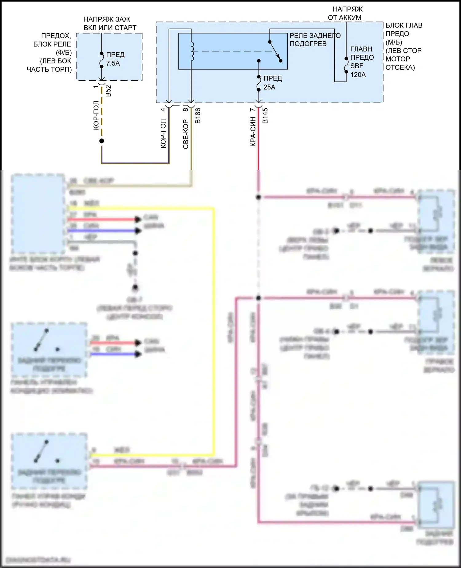 Forester Subaru SJ рестайлинг 2 (2016-2018): Электросхема зеркального нагревателя и заднего подогрева 