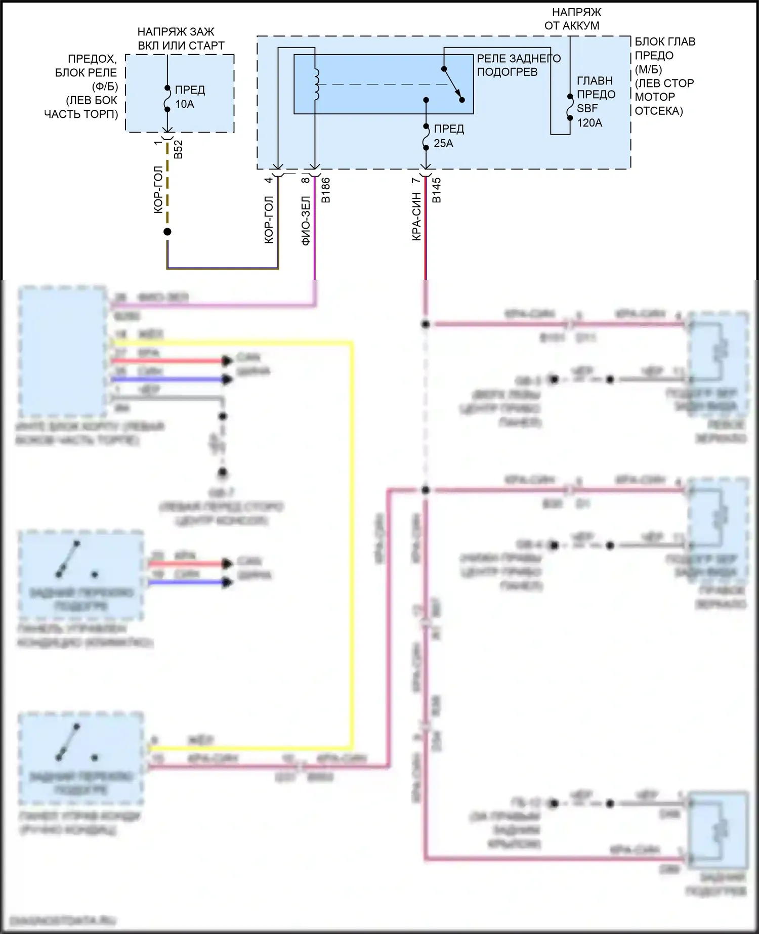 Forester Subaru SJ рестайлинг (2015-2016): Электросхема зеркального нагревателя и заднего подогрева 