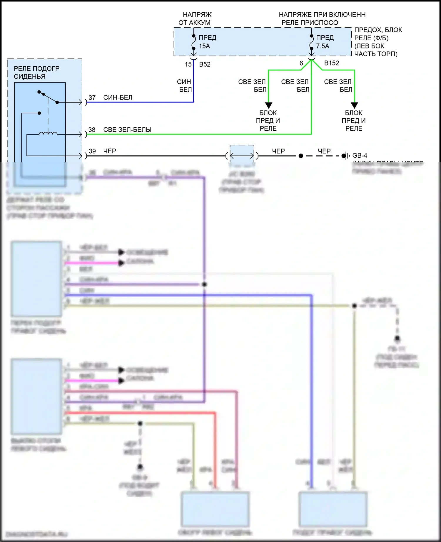 Forester Subaru SJ рестайлинг (2015-2016): Электросхема обогреваемых сидений 