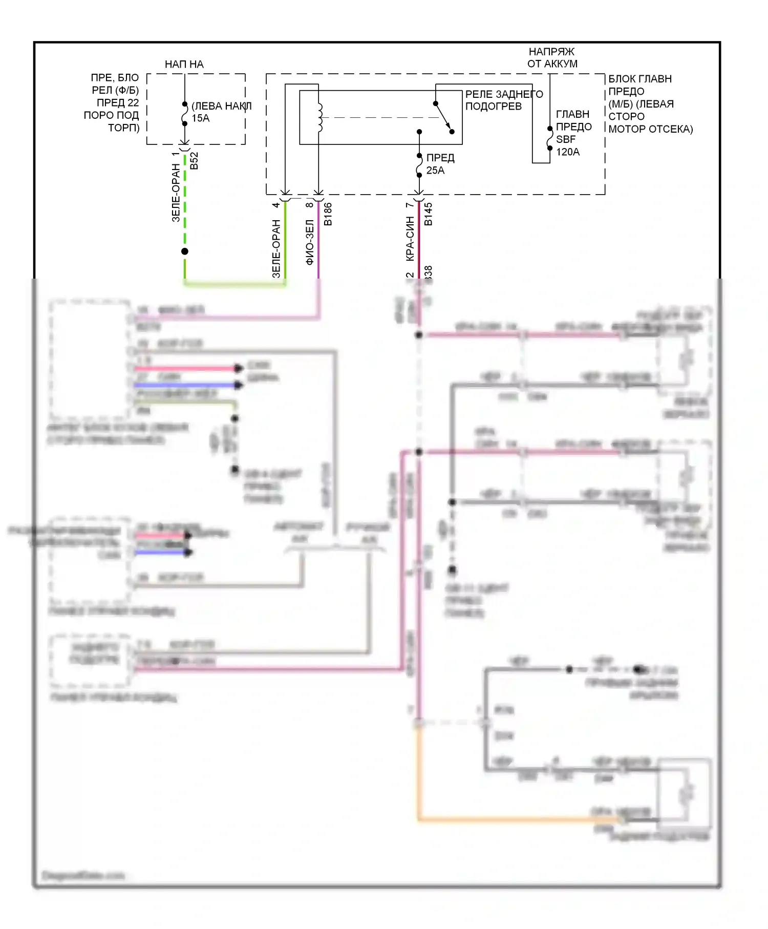 Forester Subaru SJ (2012-2015): Электросхема зеркального нагревателя и заднего подогрева 