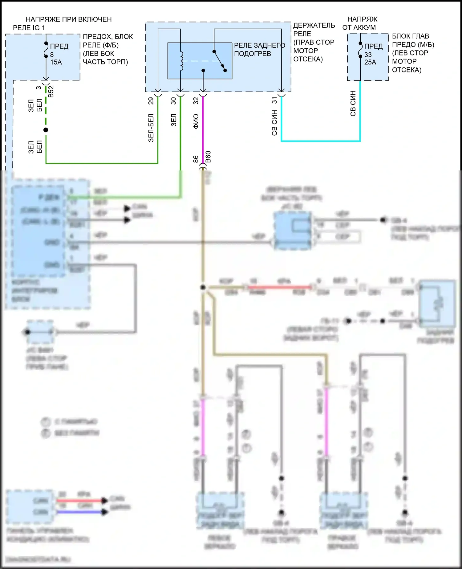 Forester Subaru SK рестайлинг (2021-2024): Электросхема зеркального нагревателя и заднего подогрева 